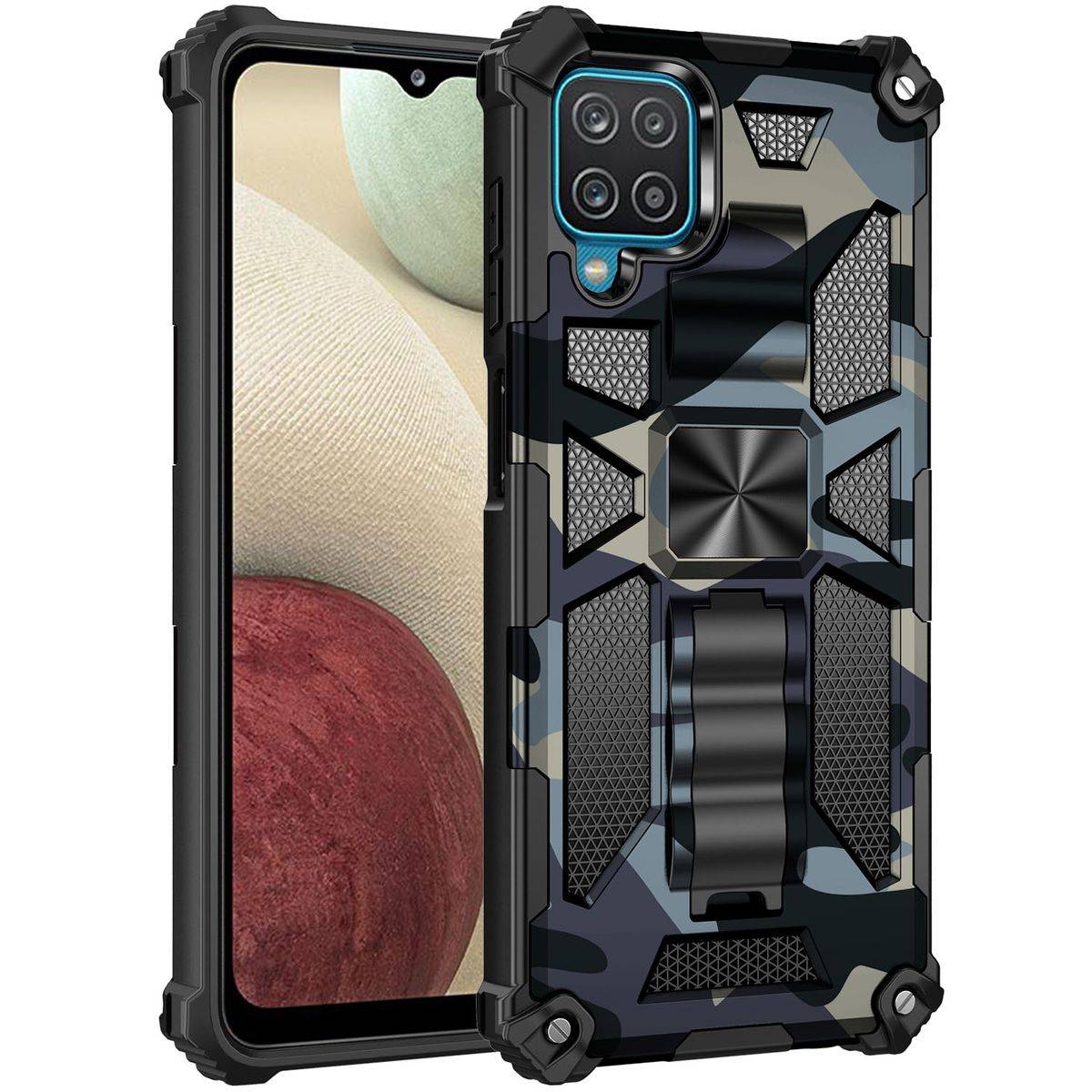 Für Samsung Galaxy A42 Camouflage Shockproof Armor TPU Schutz Tasche Hülle Cover Hellblau