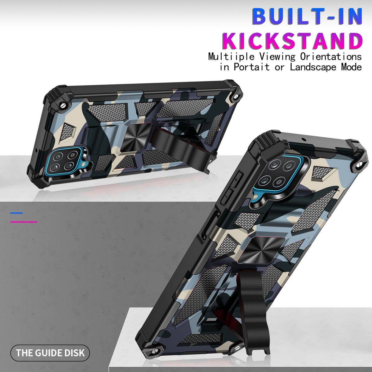 Für Samsung Galaxy A42 Camouflage Shockproof Armor TPU Schutz Tasche Hülle Cover Hellblau