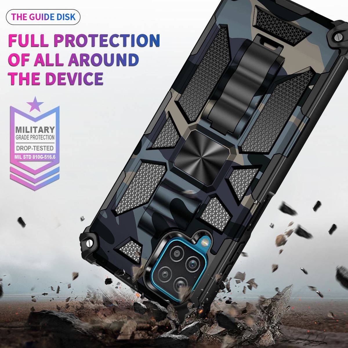 Für Samsung Galaxy A42 Camouflage Shockproof Armor TPU Schutz Tasche Hülle Cover Hellblau