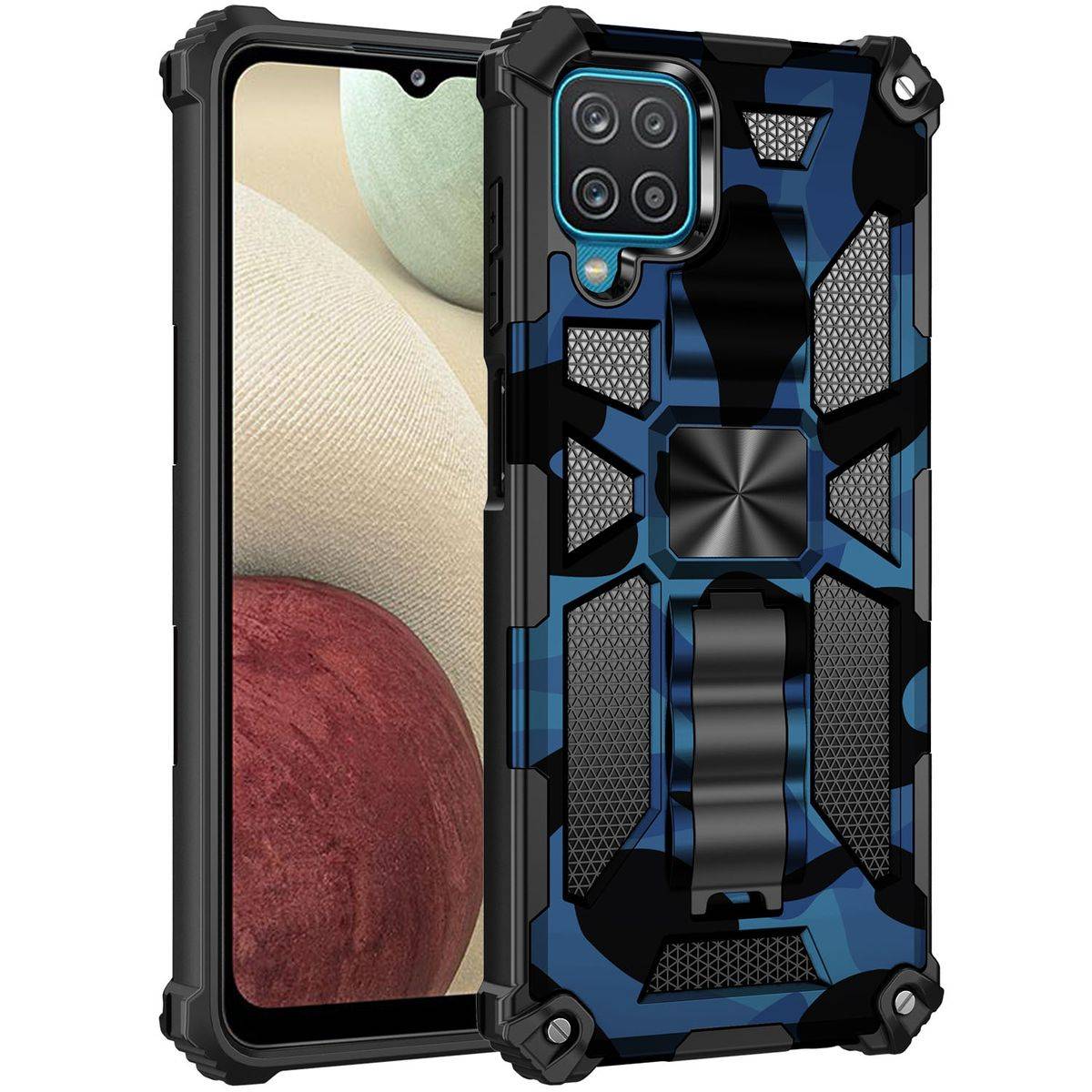 Für Samsung Galaxy A42 Camouflage Shockproof Armor TPU Schutz Tasche Hülle Cover Blau