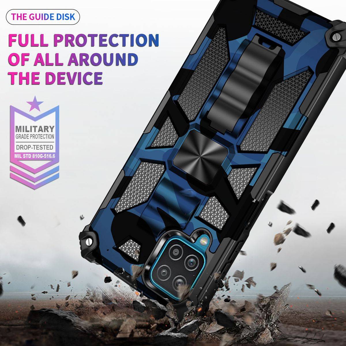 Für Samsung Galaxy A42 Camouflage Shockproof Armor TPU Schutz Tasche Hülle Cover Blau