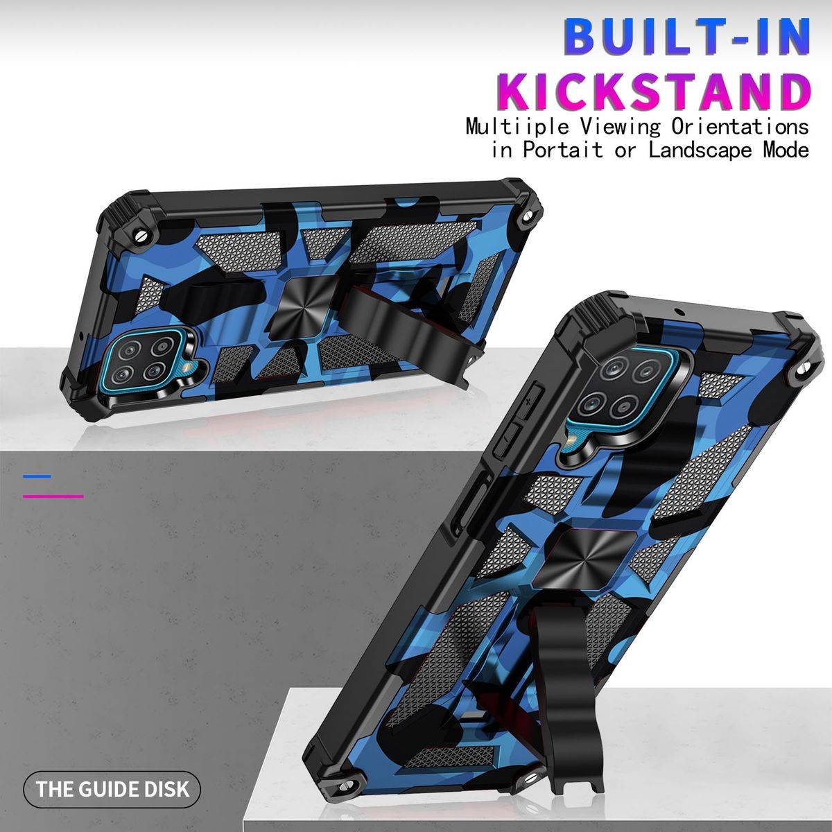 Für Samsung Galaxy A42 Camouflage Shockproof Armor TPU Schutz Tasche Hülle Cover Blau