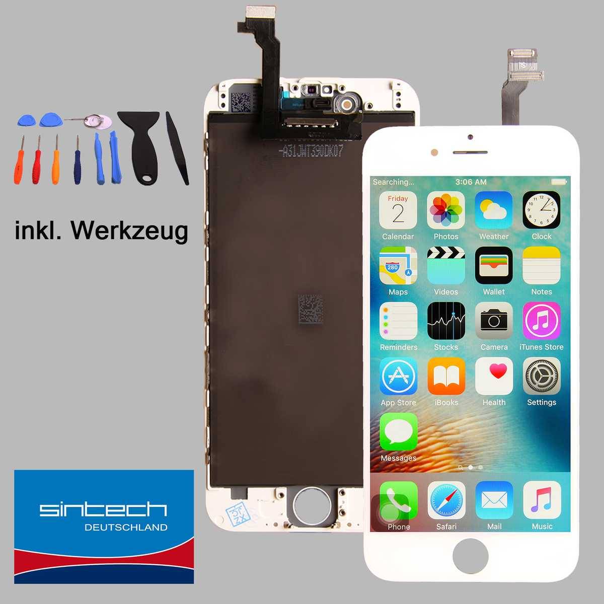 Sintech© iPhone 6 Ersatz-Display 4,7' im Komplettset inkl. Werkzeug in der Farbe weiß. Dieses qualitäts Reparatur-Set besitzt einen sehr hoch aufl