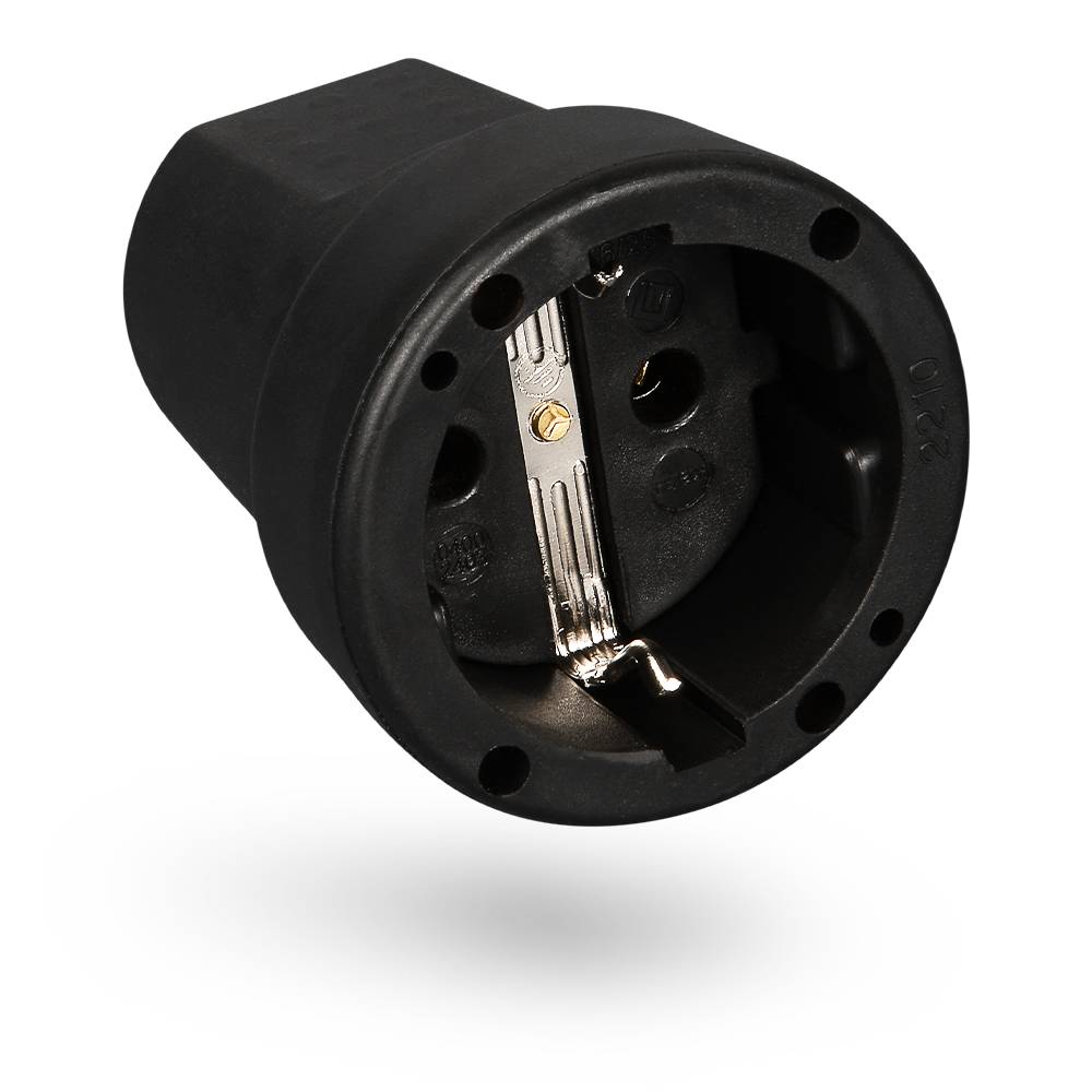 Gummi Schutzkontakt Kupplung mit Knickschutz - Schutzkontakt Kupplung schwarz, 250V, 16A, IP20 für Innenbereich