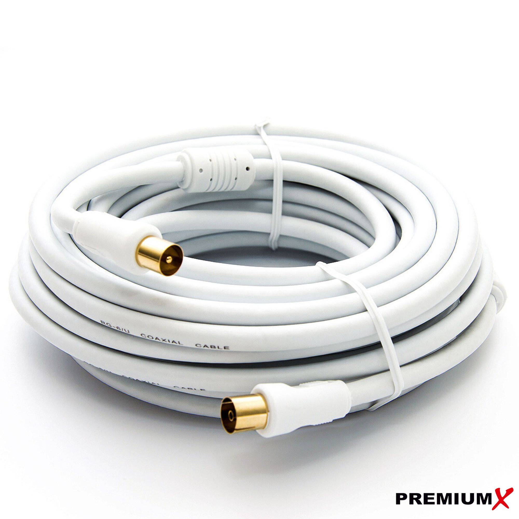 PremiumX 12,5m Antennenkabel TV Anschlusskabel HDTV Full HD, 4K Koaxial-Kabel - Vollmetall-Stecker auf IEC-Buchse für digitales Fernsehen und Radio