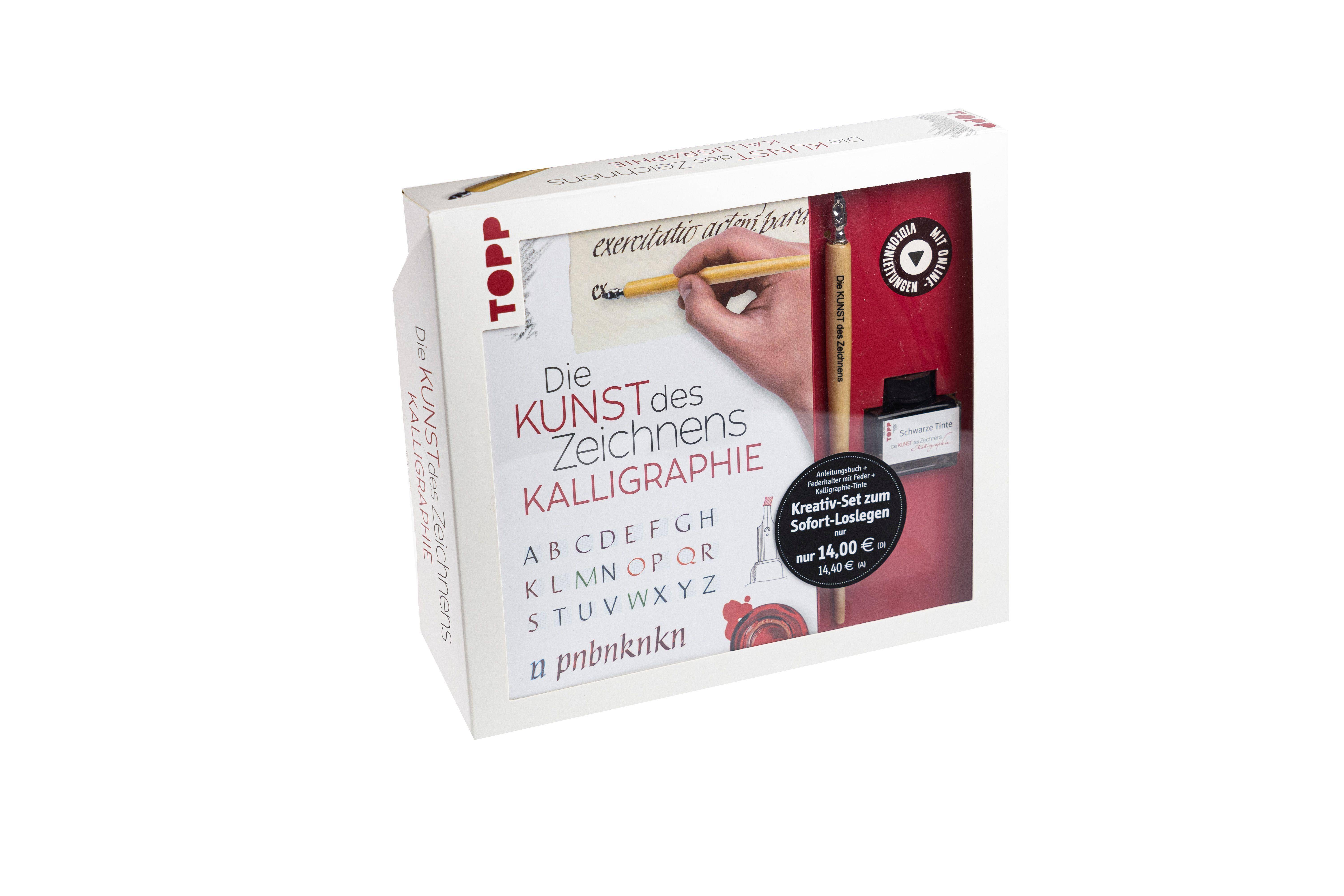 Kreativ-Set Die Kunst des Zeichnens Kalligraphie Buch für Kalligraphie-Einsteiger sowie Federhalter, Feder mit Reservoir und Tintenfass (Buch plus Ma