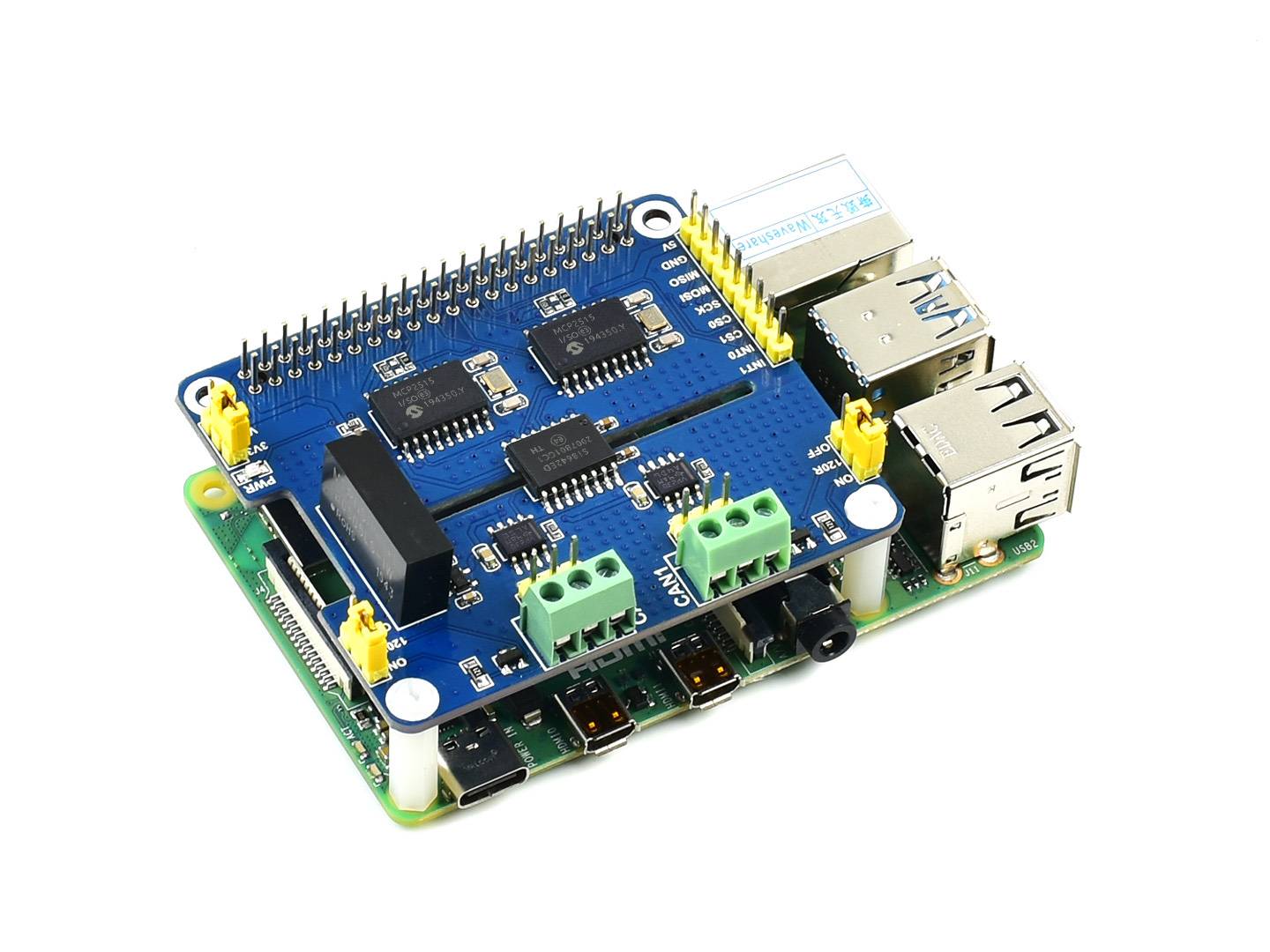 WaveShare 2-Channel Isolated CAN Expansion HAT for Raspberry Pi, Dual Chips Solution