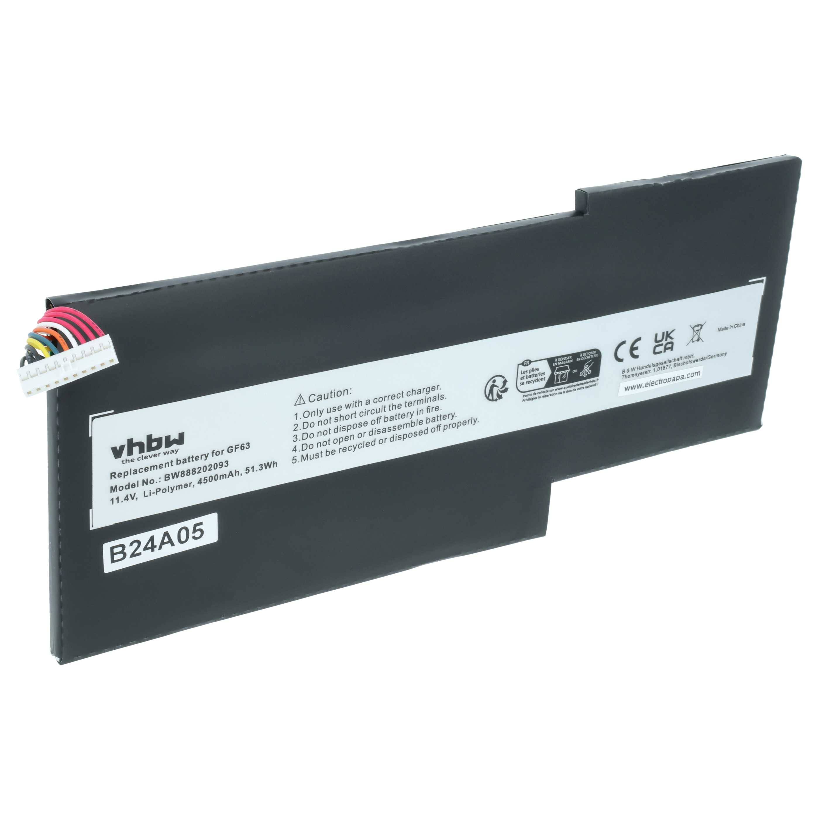 vhbw Akku kompatibel mit MSI GF75 8RC-064NL, GF75 8RC-077IN, GF75 8RC-039XTR Notebook (4500 mAh, 11,4 V, Li-Polymer)