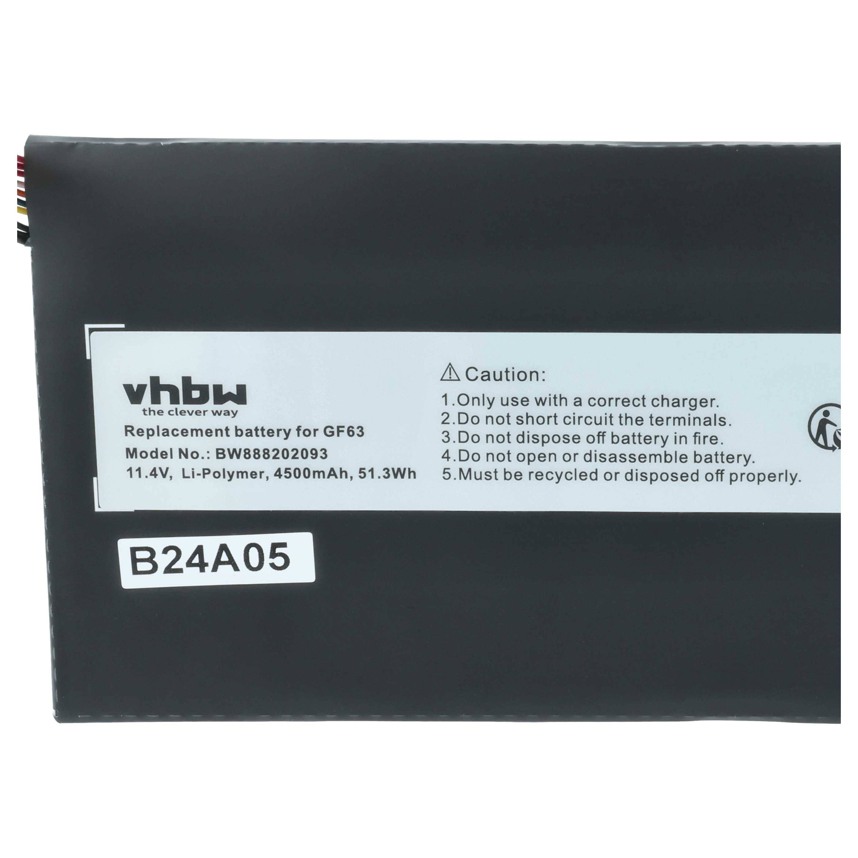 vhbw Akku kompatibel mit MSI GF75, GF65 Thin 9SEXR, GF65 Thin 10SDR, GF65 Thin 10SD Notebook (4500 mAh, 11,4 V, Li-Polymer)