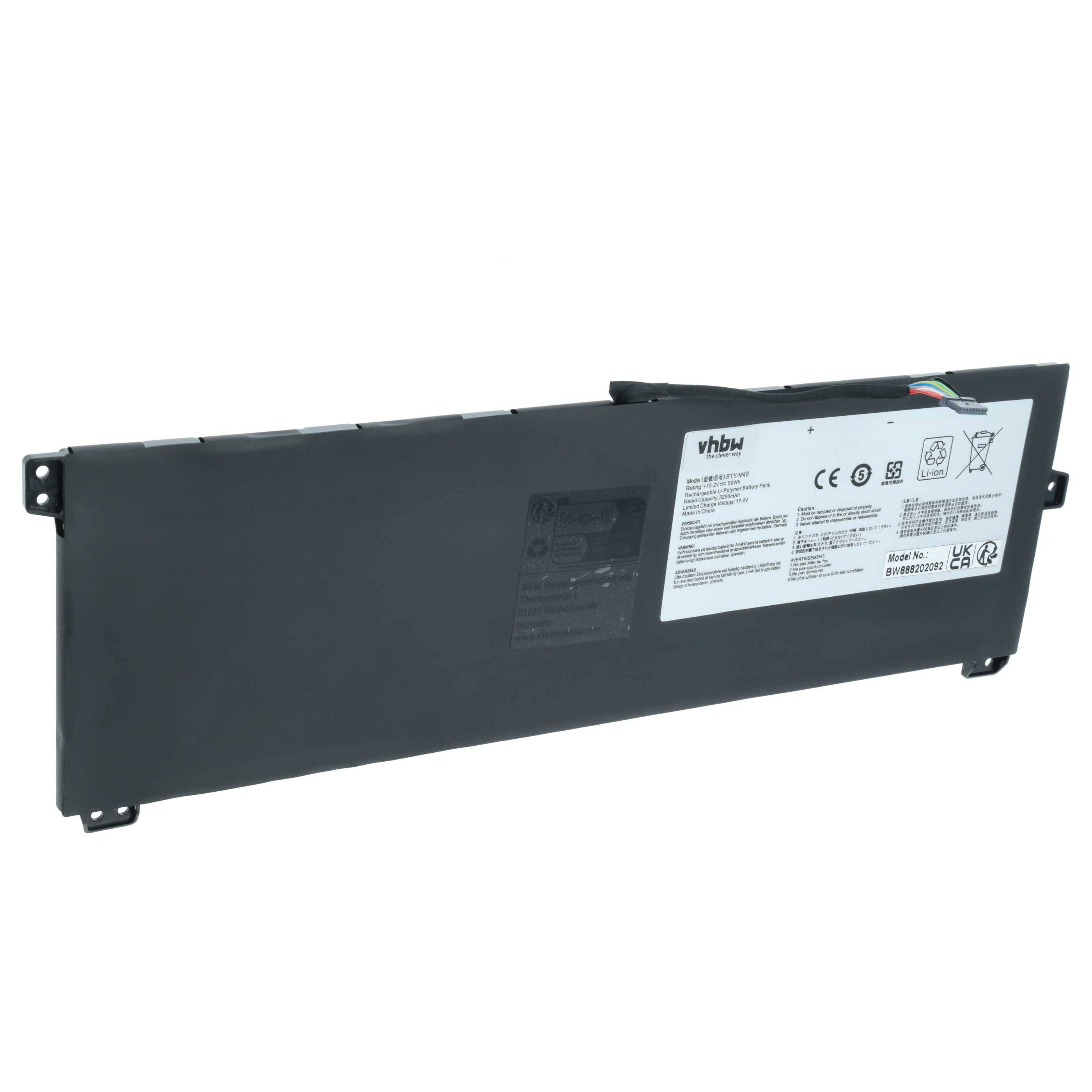 vhbw Akku Ersatz für MSI BTY-M48, 4ICP5/41/119 für Notebook (3250 mAh, 15,2 V, Li-Polymer)