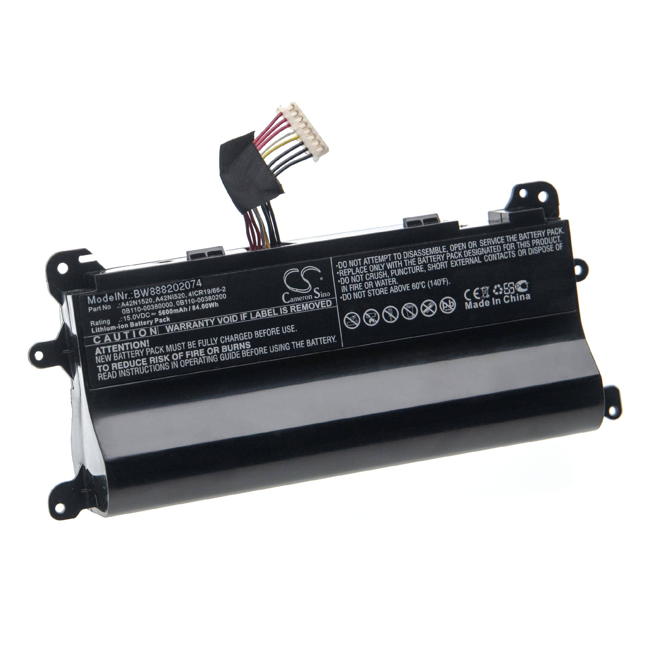 vhbw Akku Ersatz für Asus 0B110-00380200, 4ICR19/66-2, 0B110-00380000, A42N1520, A42NI520 für Notebook (5600 mAh, 15 V, Li-Ion)