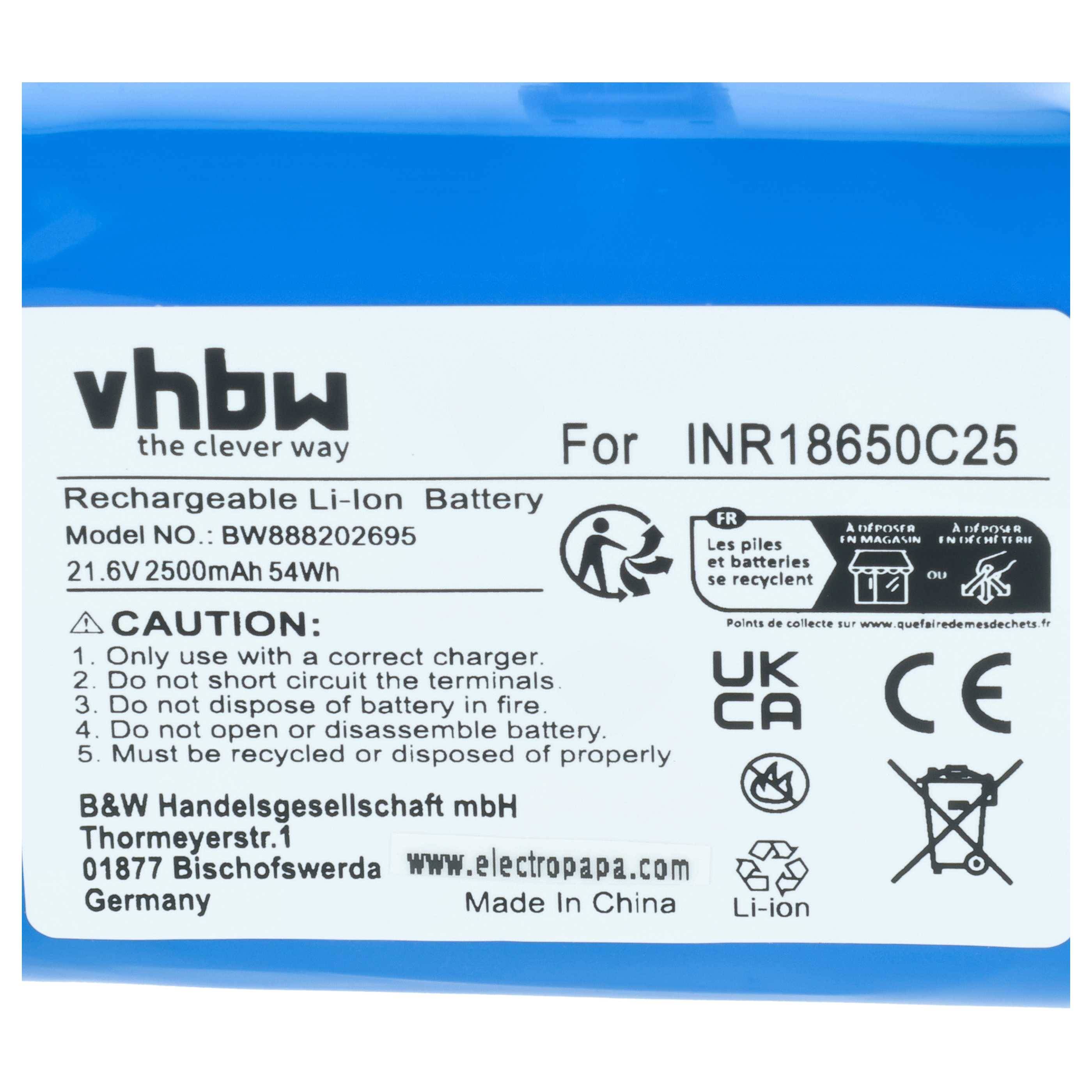vhbw Akku kompatibel mit Philips SpeedPro FC6721/01, FC6723, FC6723/01, FC6722, FC6721, FC6722/01 Staubsauger (2500 mAh, 21,6 V, Li-Ion)