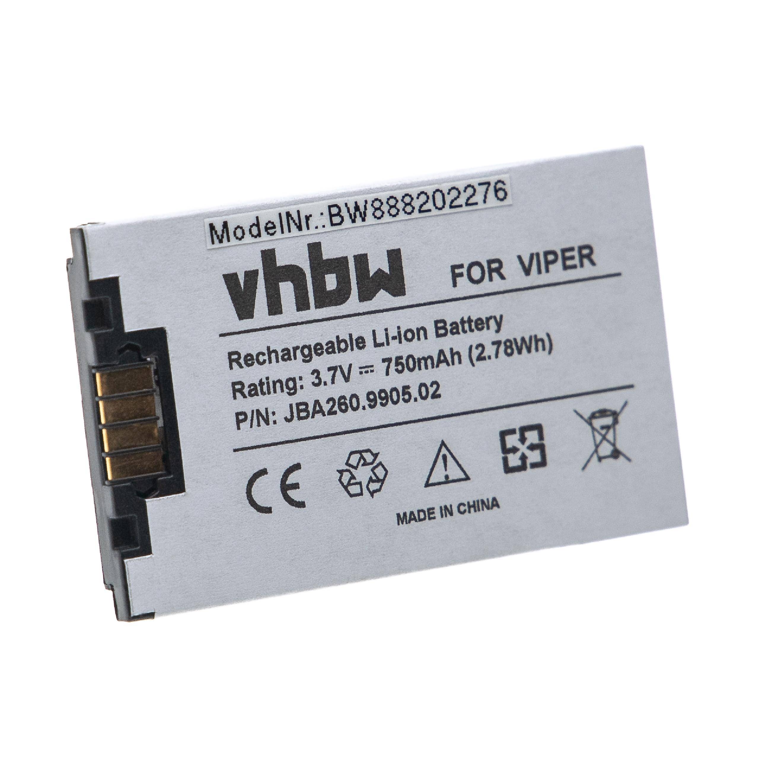 Aufladbare Li-Ionen-Batterie für Viper, 3,7V, 750mAh, 2,78Wh, Modellnr.: BW888202276, P/N: JBA260.9905.02, hergestellt in China.
