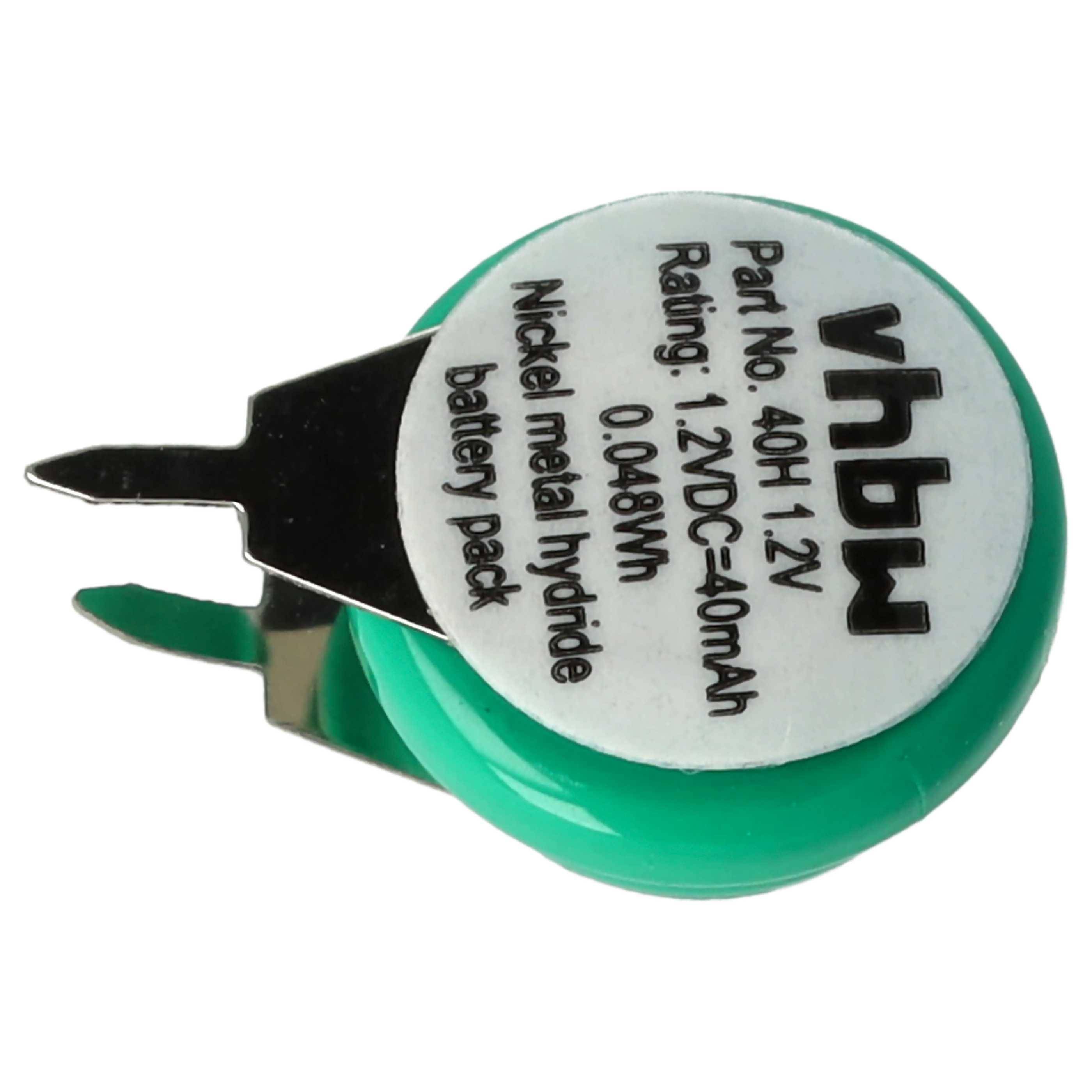 vhbw 10x NiMH Ersatz Knopfzellen-Akku Typ 1/V40H 2-Pins 40mAh 1,2V kompatibel mit Modellbau-Akkus, Solar-Leuchten uvm.