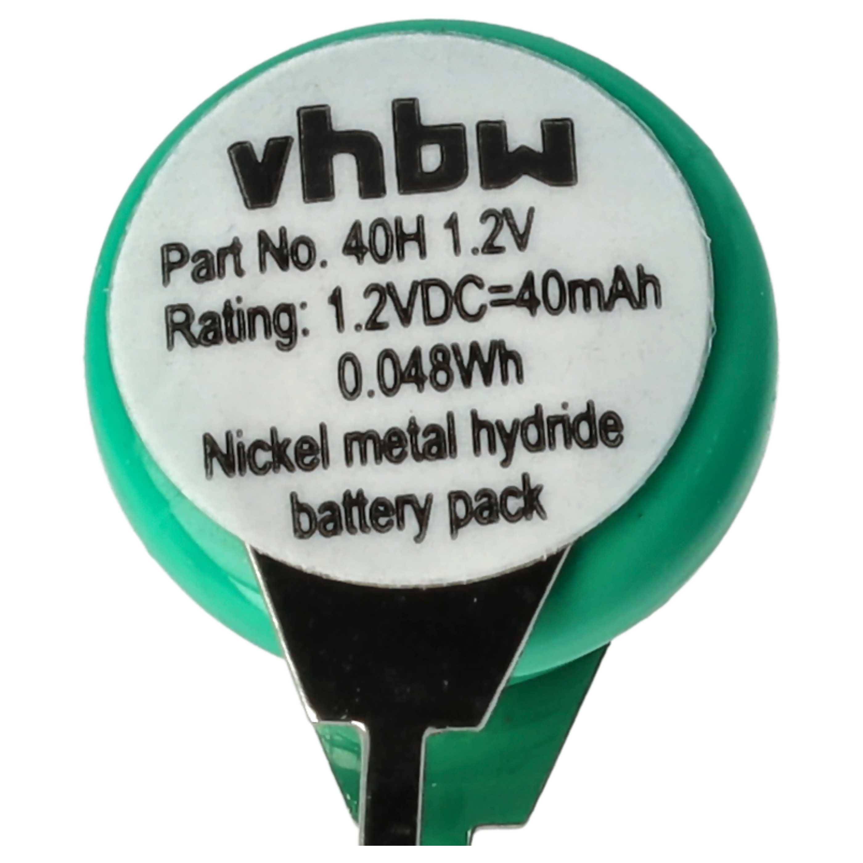 vhbw 100x NiMH Ersatz Knopfzellen-Akku Typ 1/V40H 2-Pins 40mAh 1,2V kompatibel mit Modellbau-Akkus, Solar-Leuchten uvm.