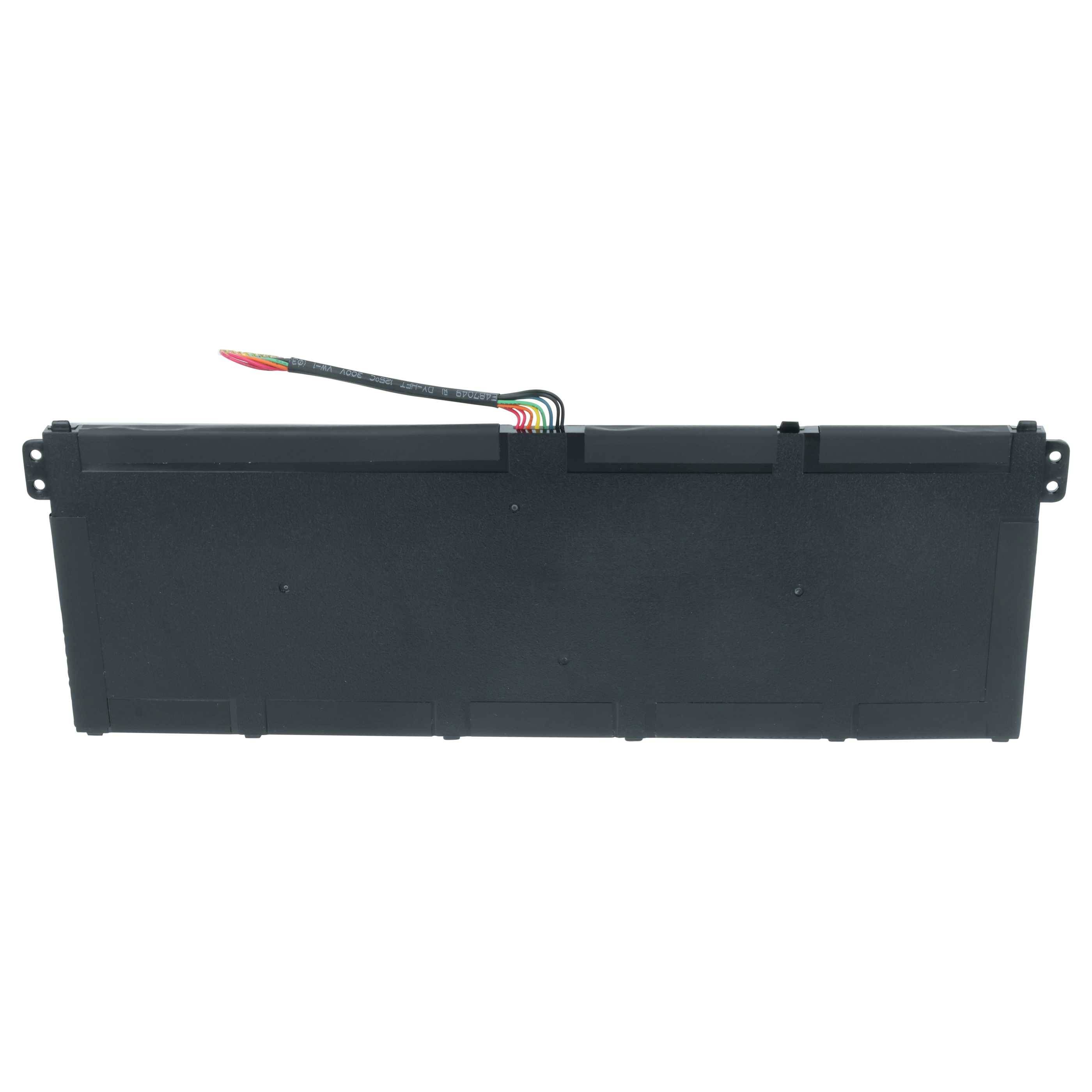 Schwarzes rechteckiges Batteriepack mit Befestigungslaschen und einem kurzen mehrfarbigen Kabelstrang oben.
