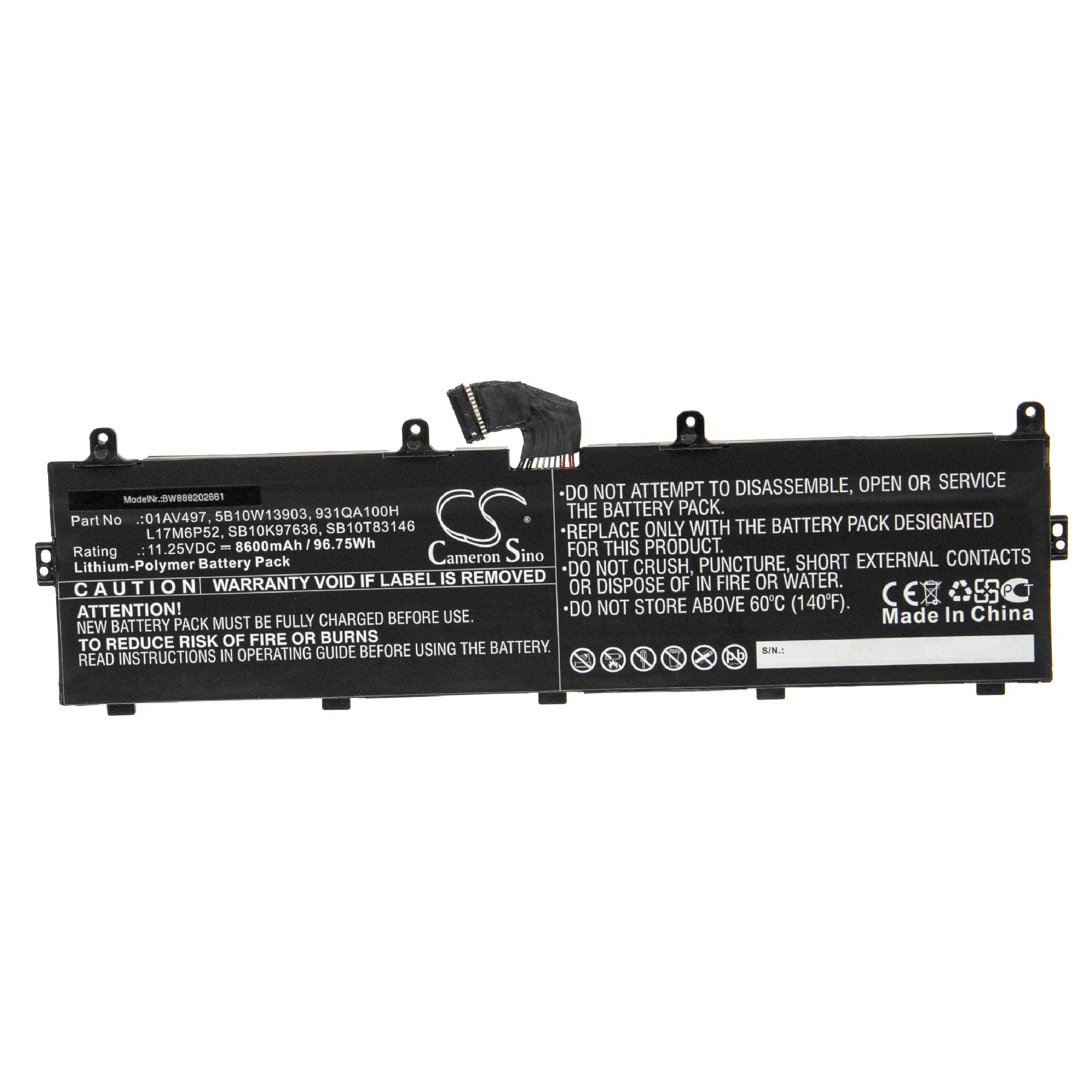 vhbw Akku kompatibel mit Lenovo ThinkPad P72 (20MB0000GE), P72, P72 (20MB/20MC) Notebook (8600 mAh, 11,25 V, Li-Polymer)