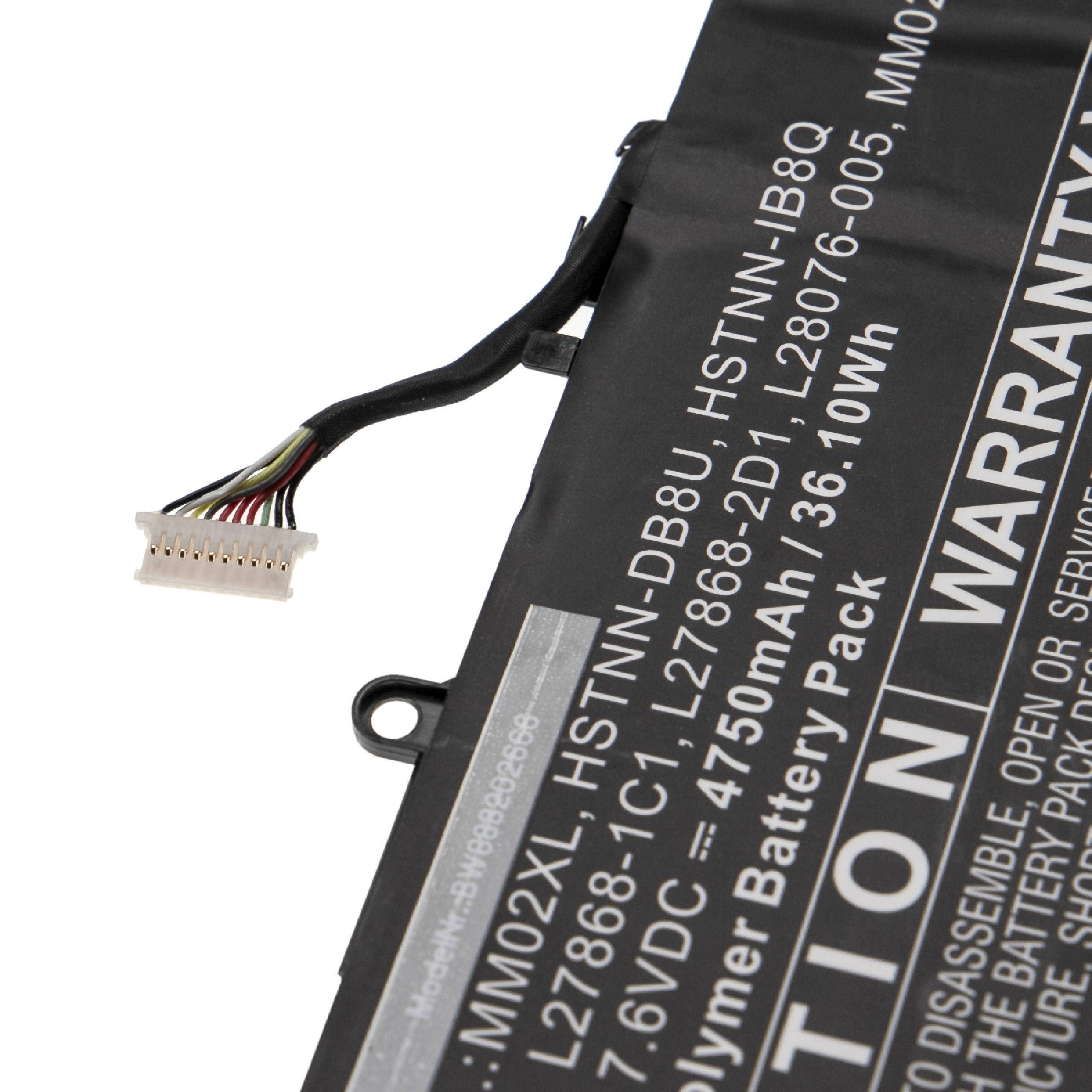 vhbw Akku kompatibel mit HP Pavilion 13-AN0050UR, 13-AN0048UR, 13-AN0047UR, 13-AN0049UR Notebook (4750 mAh, 7,6 V, Li-Polymer)