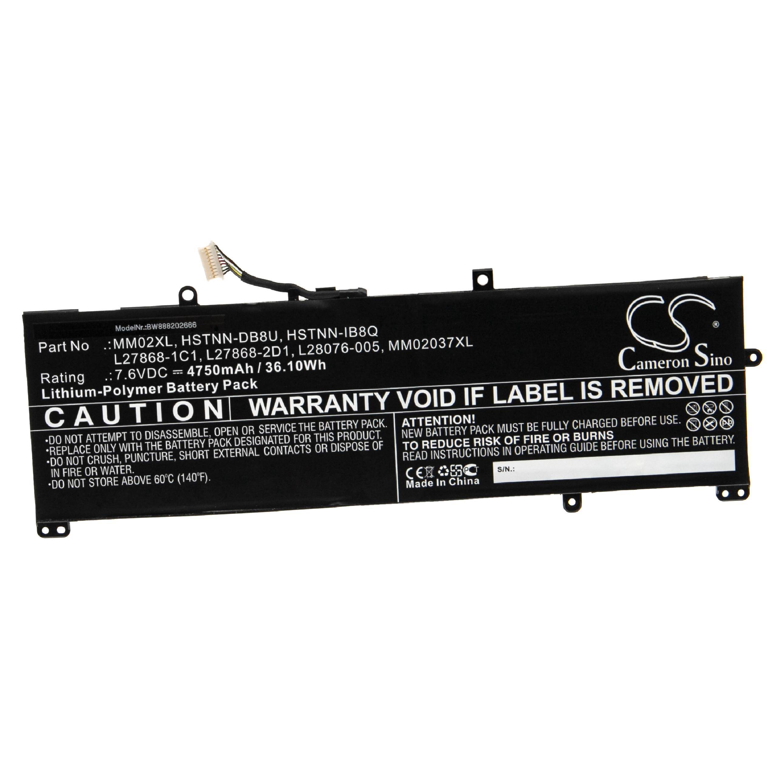 vhbw Akku kompatibel mit HP Pavilion 13-AN0003TU 5GR15PA, 13-AN0003TU, 13-AN0003NW Notebook (4750 mAh, 7,6 V, Li-Polymer)
