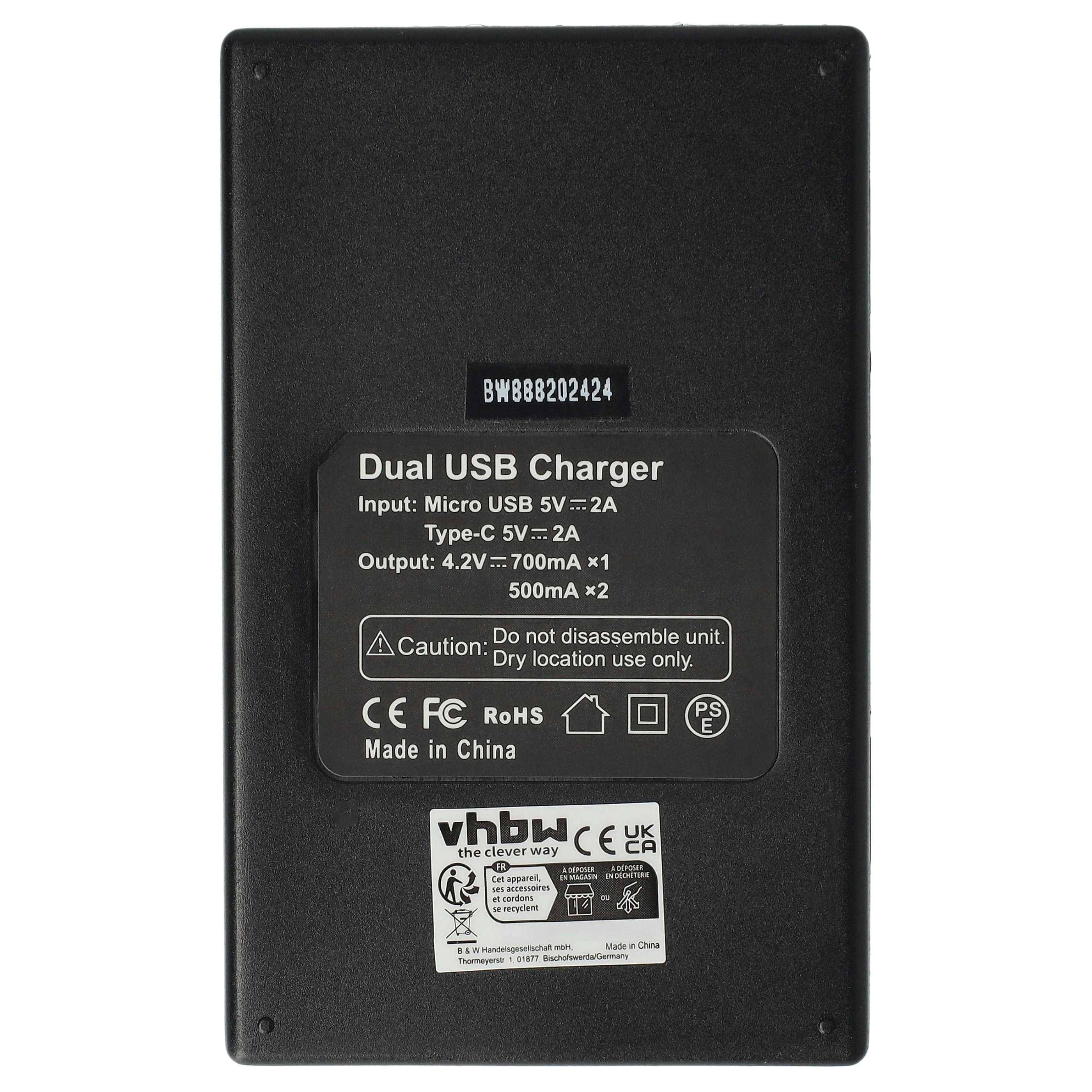 vhbw Dual USB/Micro-USB Akkuladegerät kompatibel mit Canon DM-MV450, DM-MVX1i Digitalkamera Camcorder Action Cam-Akku - Ladeschale + Micro-USB-Kabel