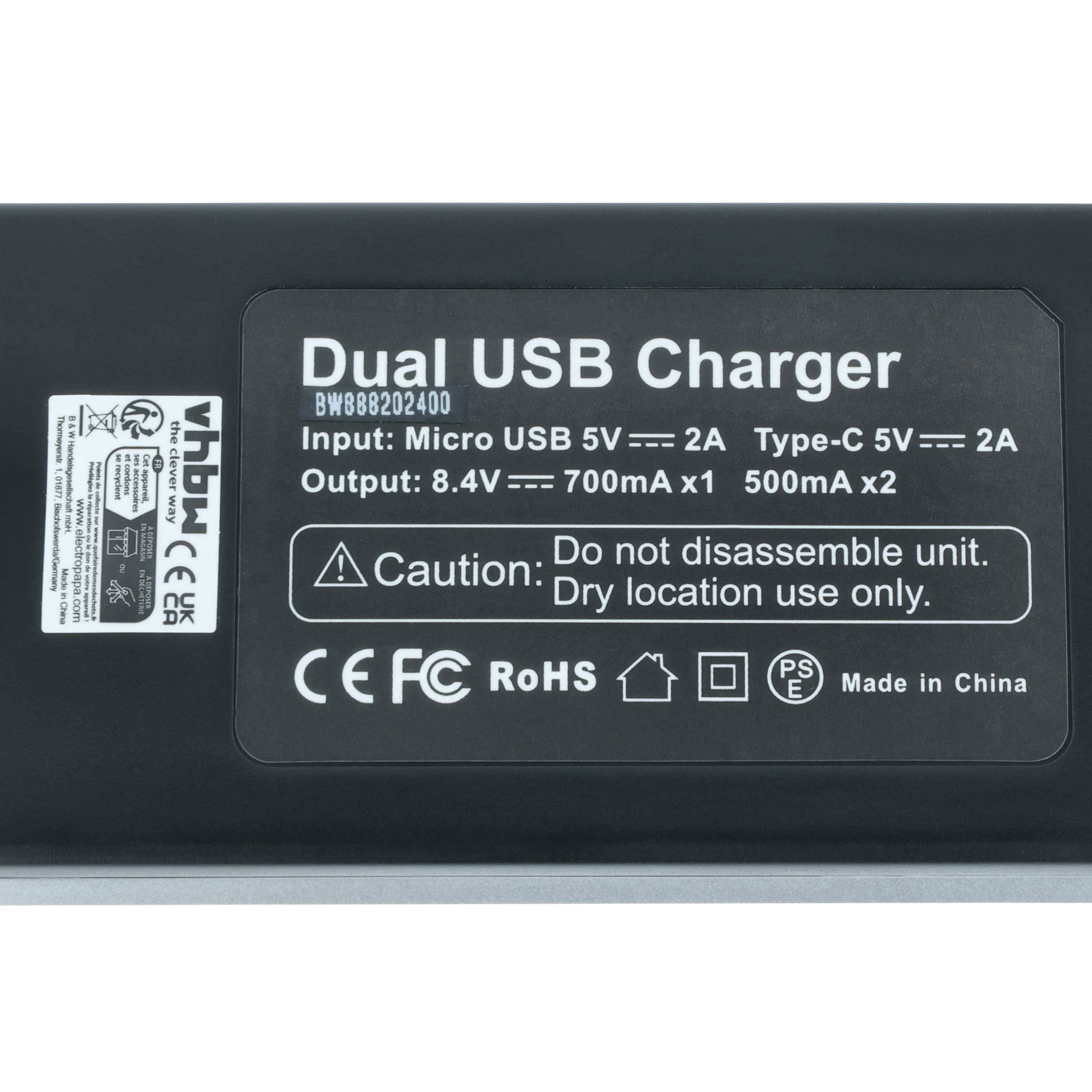 Eingabe: Micro USB 5V—2A, Type-C 5V—2A. Ausgabe: 8,4V—700mA x1, 500mA x2. Vorsicht: Nicht zerlegen.