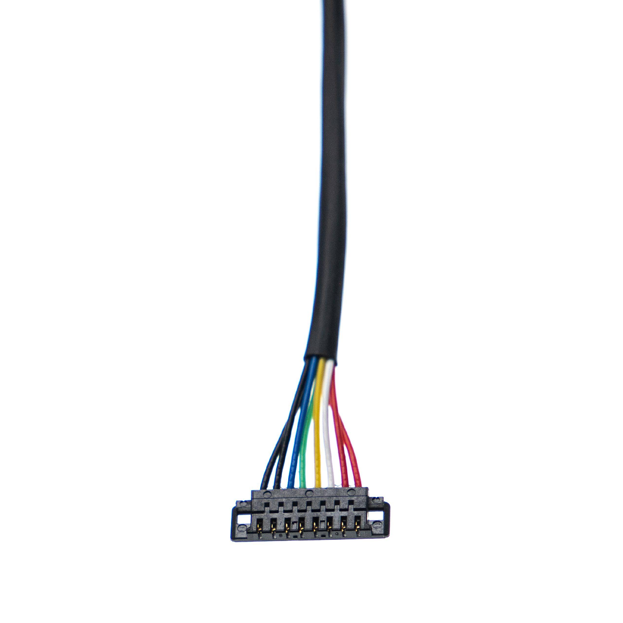 Ein farbiges Kabel mit mehreren Drähten, das mit einem kleinen, rechteckigen Anschluss verbunden ist.