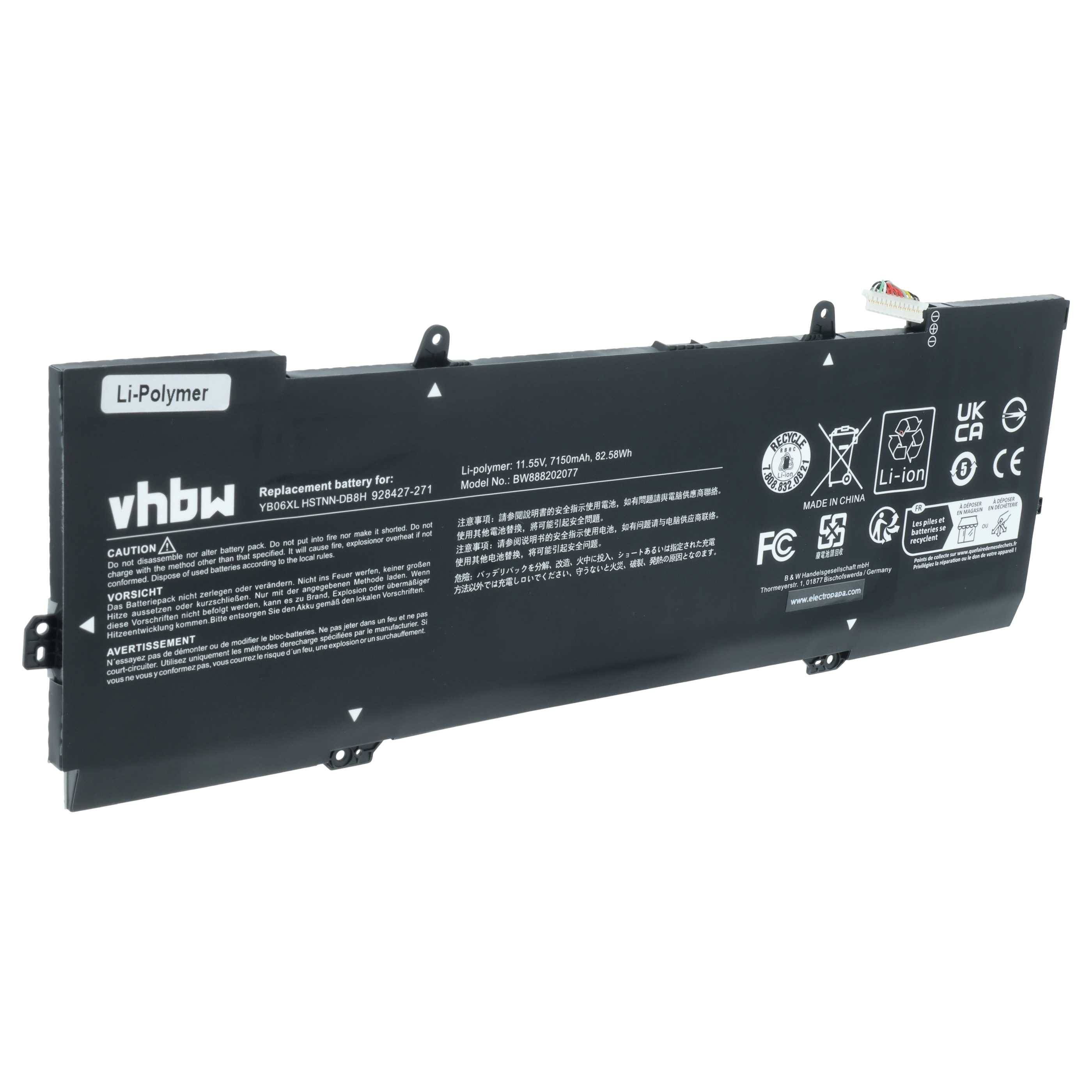 vhbw Akku kompatibel mit HP Spectre X360 15-CH000NF, X360 15-CH000NO, X360 15-CH000TX Notebook (7150 mAh, 11,55 V, Li-Polymer)