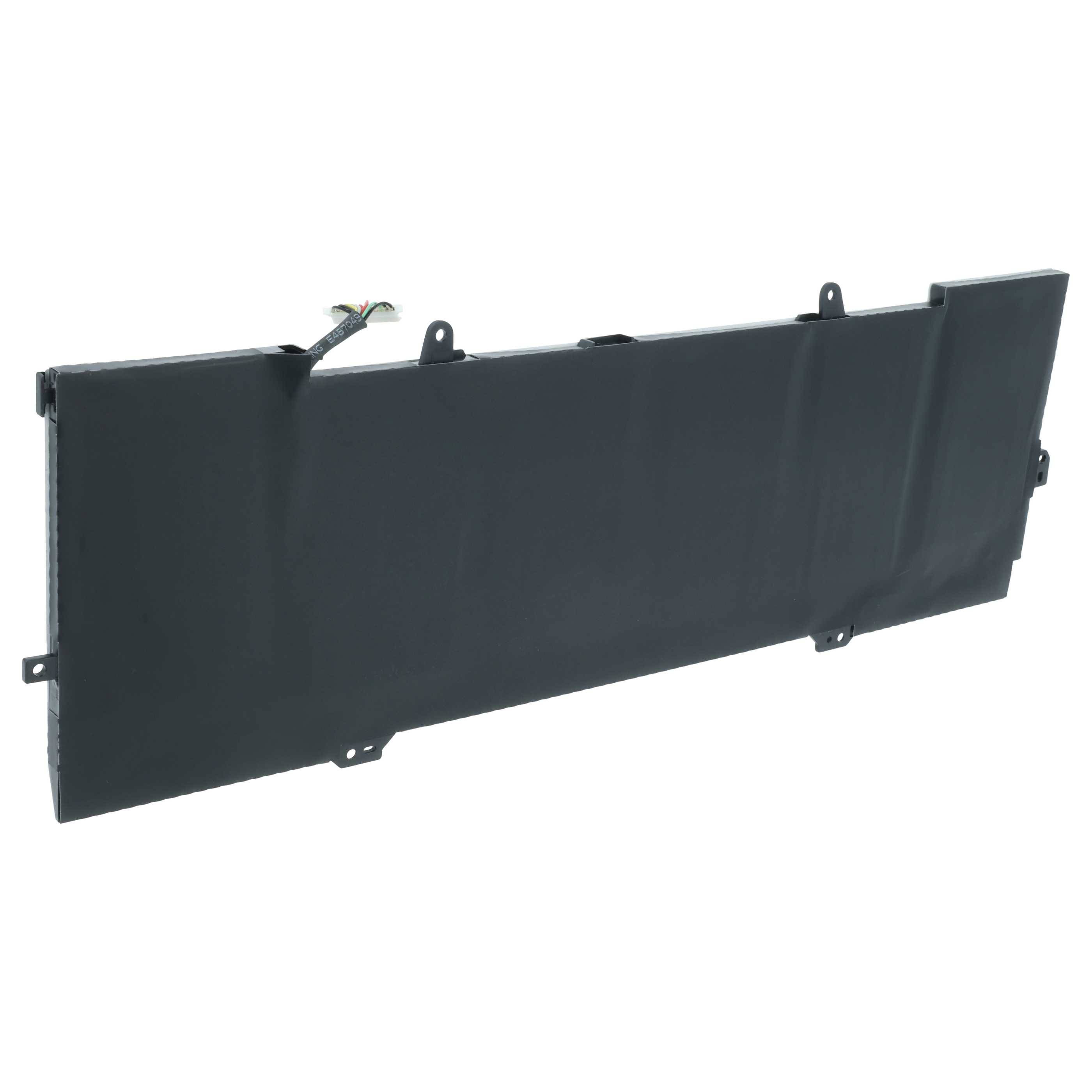 Eine rechteckige schwarze Laptop-Batterie mit Anschlusskabeln an einer Seite, geeignet für Gerätewechsel oder Reparatur.