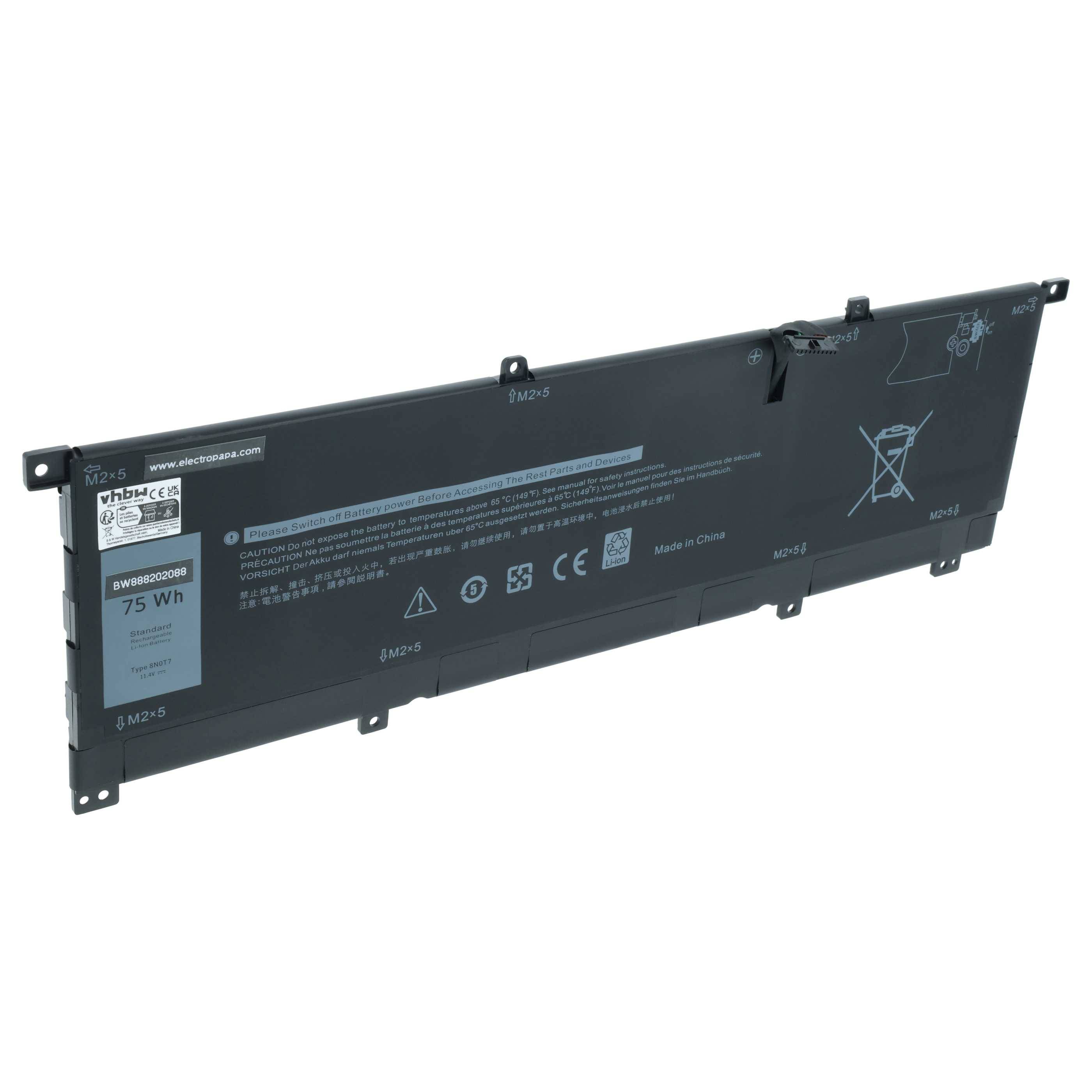 vhbw Akku kompatibel mit Dell XPS 15-9575-D2601TS, 15-9575-D2605TS, 15-9575-D1805TS Notebook (6500 mAh, 11,4 V, Li-Polymer)