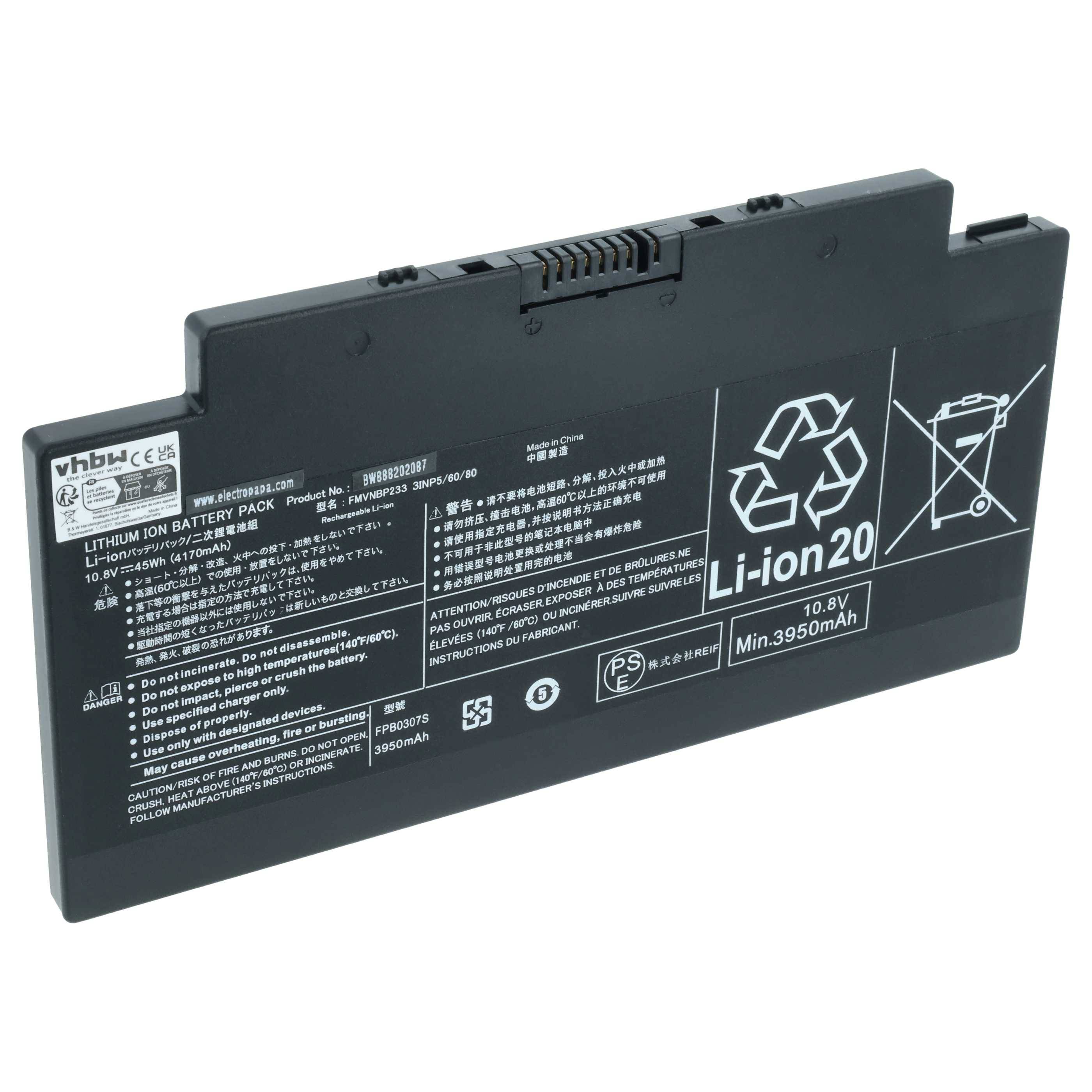 vhbw Akku Ersatz für Fujitsu FMVA77MB, FMVNBP233, CP693003-03, CP641484-01, CP64148401 für Notebook (4050 mAh, 10,8 V, Li-Ion)