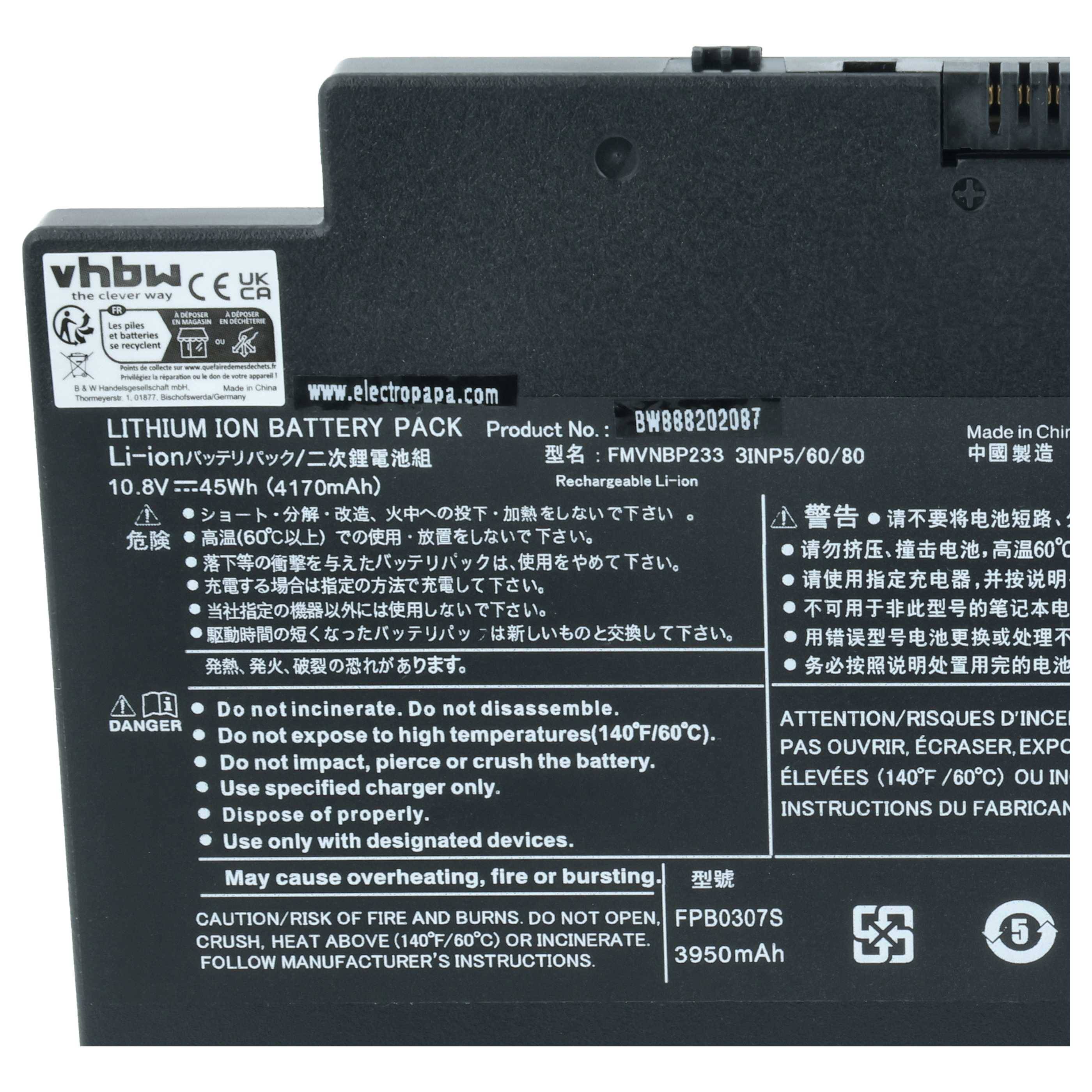 vhbw Akku Ersatz für Fujitsu FMVA77MB, FMVNBP233, CP693003-03, CP641484-01, CP64148401 für Notebook (4050 mAh, 10,8 V, Li-Ion)