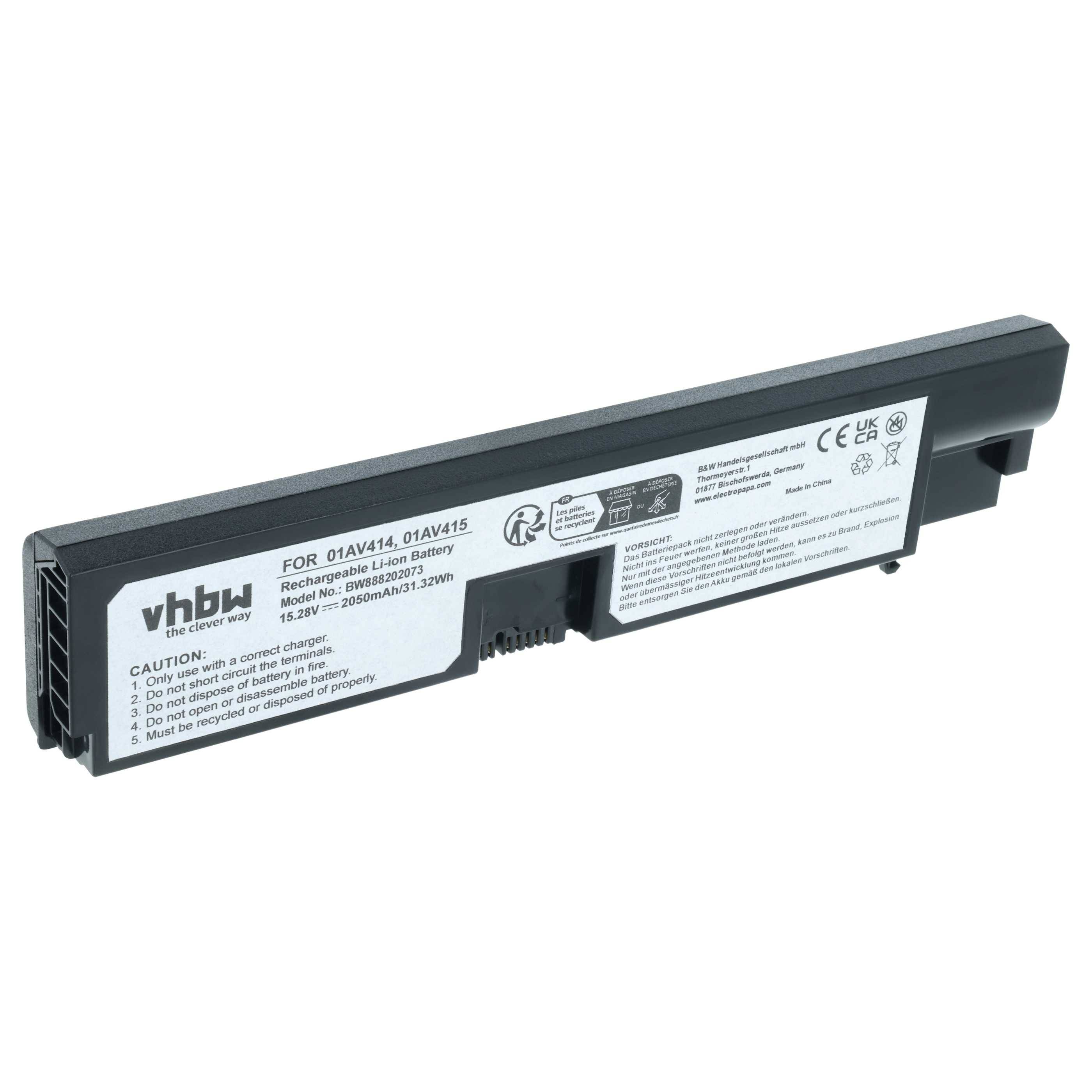 vhbw Akku kompatibel mit Lenovo ThinkPad E570 (20H5A01PCD), E570 (20H5A01RCD), E570 (20H5A01NCD) Notebook (2050 mAh, 15,28 V, Li-Ion)