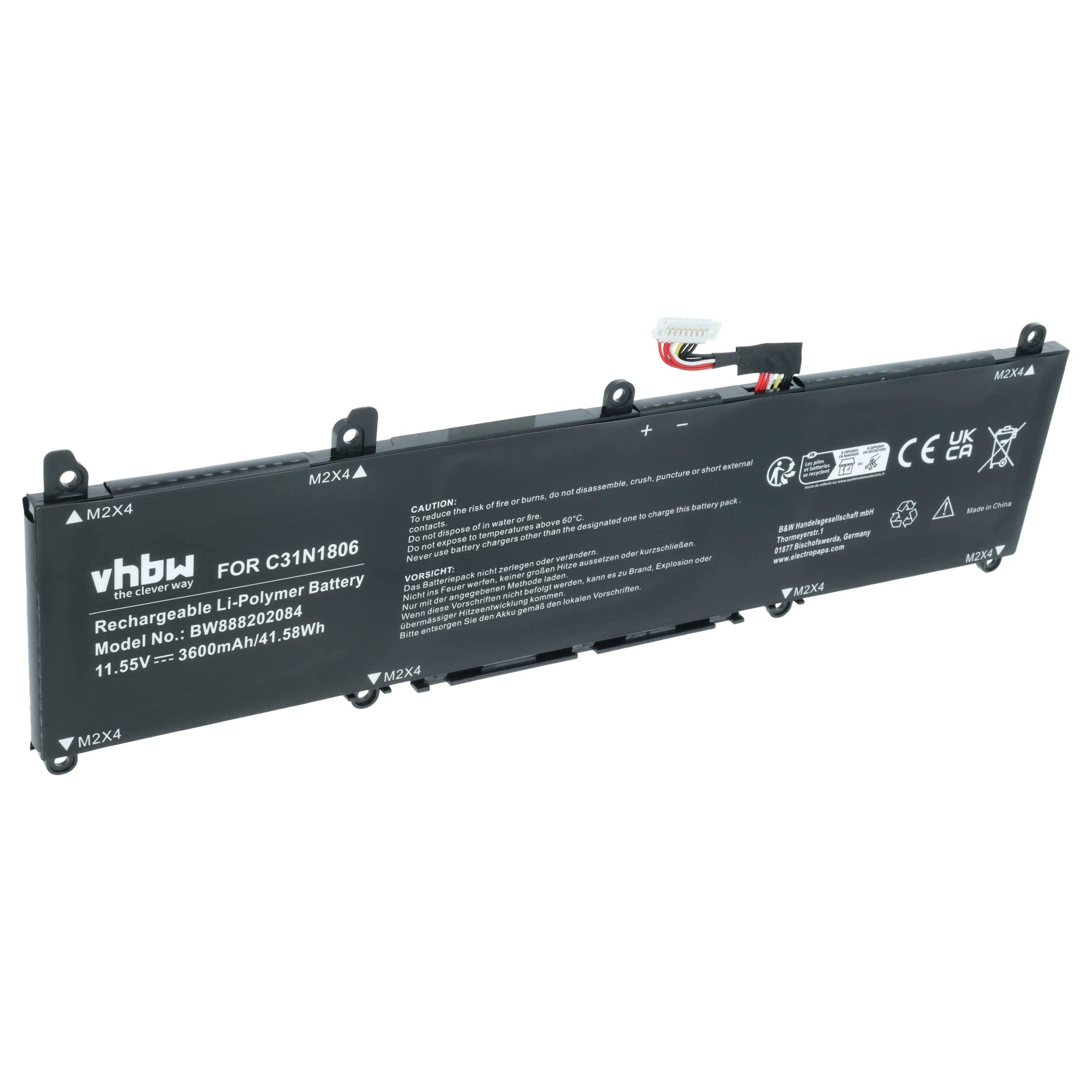 vhbw Akku kompatibel mit Asus VivoBook S330UA-EY030T, S330UA-EY036T, S330UA-EY029 Notebook (3600 mAh, 11,55 V, Li-Polymer)