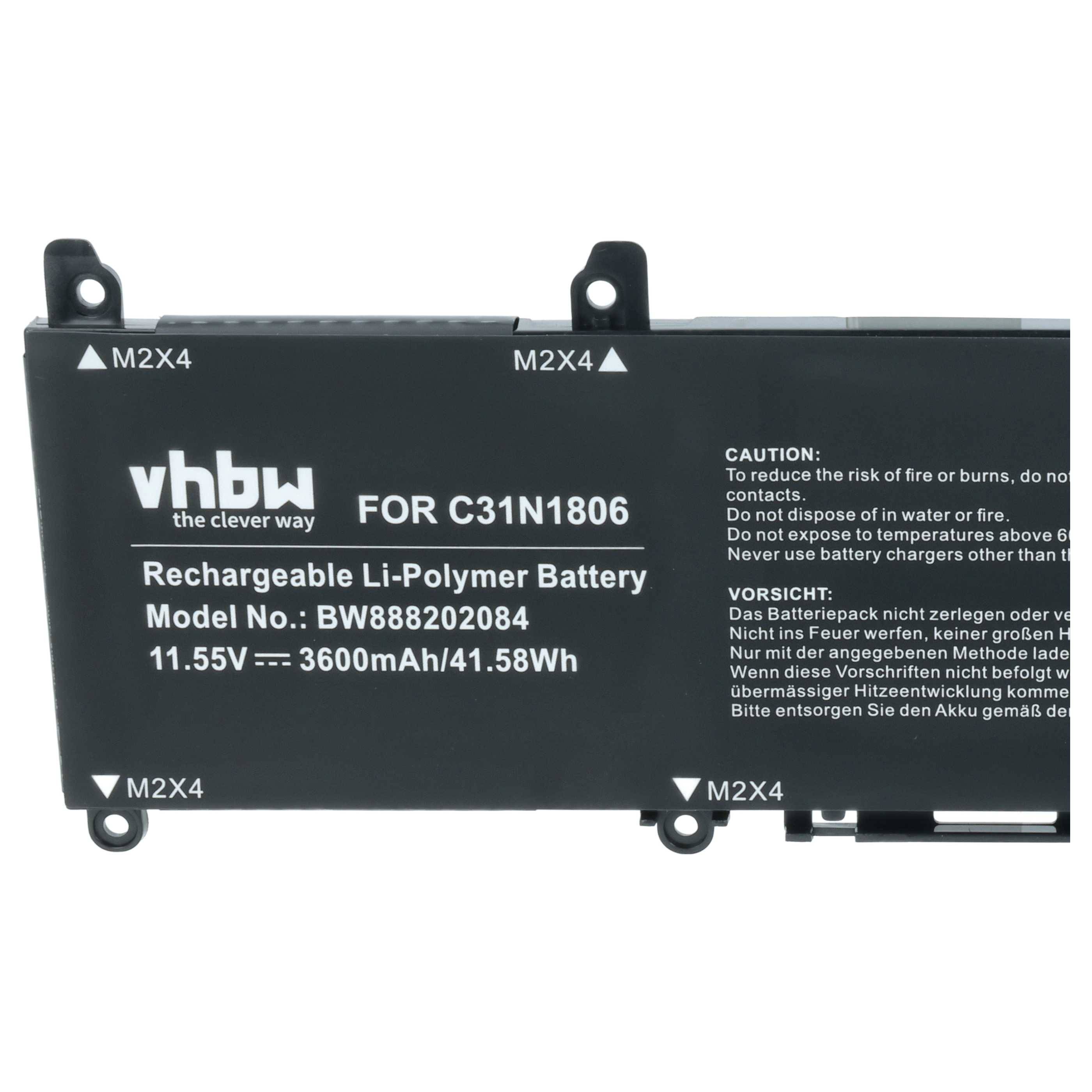 vhbw Akku kompatibel mit Asus VivoBook X330FL, X330FN, X330FA-3D, X330FA-3G, X330FN-2C Notebook (3600 mAh, 11,55 V, Li-Polymer)