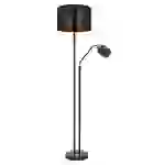 Stehlampe Wohnzimmer mit Leselampe Deckenfluter schwarz gold, Textilschirm, Leseleuchte flexibel getrennt schaltbar, 1x E27 1x E14, DxH 40x175 cm Stehlampe Wohnzimmer mit Leselampe Deckenfluter schwarz gold, Textilschirm, Leseleuchte flexibel getrennt schaltbar, 1x E27 1x E14, DxH 40x175 cm