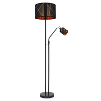 Stehlampe Wohnzimmer mit Leselampe Deckenfluter schwarz gold, Textilschirm, Leseleuchte flexibel getrennt schaltbar, 1x E27 1x E14, DxH 40x175 cm Stehlampe Wohnzimmer mit Leselampe Deckenfluter schwarz gold, Textilschirm, Leseleuchte flexibel getrennt schaltbar, 1x E27 1x E14, DxH 40x175 cm