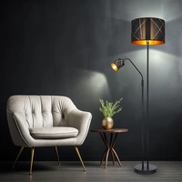 Stehlampe Wohnzimmer mit Leselampe Deckenfluter schwarz gold, Textilschirm, Leseleuchte flexibel getrennt schaltbar, 1x E27 1x E14, DxH 40x175 cm Stehlampe Wohnzimmer mit Leselampe Deckenfluter schwarz gold, Textilschirm, Leseleuchte flexibel getrennt schaltbar, 1x E27 1x E14, DxH 40x175 cm