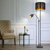 Stehlampe Wohnzimmer mit Leselampe Deckenfluter schwarz gold, Textilschirm, Leseleuchte flexibel getrennt schaltbar, 1x E27 1x E14, DxH 40x175 cm Stehlampe Wohnzimmer mit Leselampe Deckenfluter schwarz gold, Textilschirm, Leseleuchte flexibel getrennt schaltbar, 1x E27 1x E14, DxH 40x175 cm