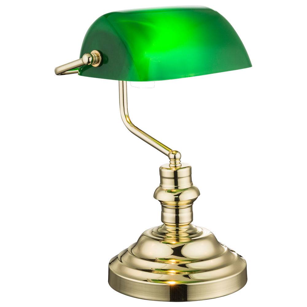 Tischleuchte Bankerlampe Messing Schreibtischleuchte Büroleuchte grün, 1x E27, LxBxH 25x19x36 cm, Arbeitszimmer