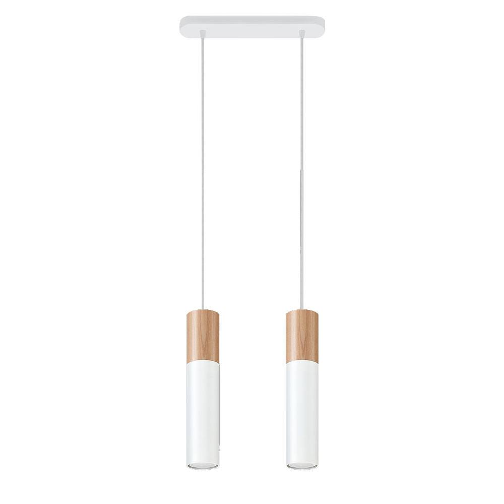 Pendelleuchte weiß Stahl Hängeleuchte natur Holz Zylinder Esszimmerlampe Wohnzimmer Hängelampe Modern,2x GU10, DxH 34x100 cm
