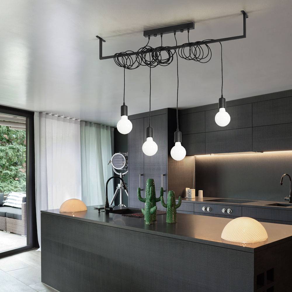 Hängelampe Höhenverstellbar schwarz Hängelampe Balken Lampen Esszimmer Pendelleuchte schwarz, 4 Flammig aus Stahl, 4x E27, LxH 100 x 120 cm, Wohnzi