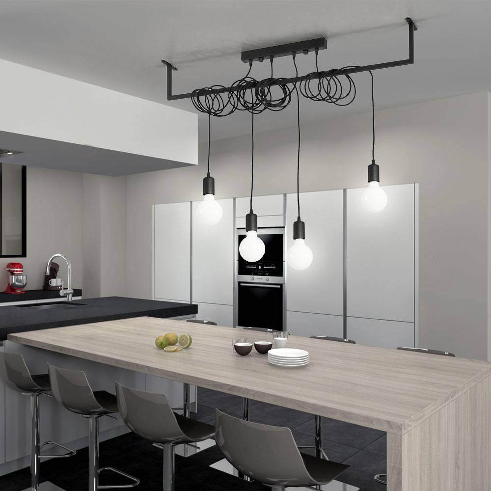 Hängelampe Höhenverstellbar schwarz Hängelampe Balken Lampen Esszimmer Pendelleuchte schwarz, 4 Flammig aus Stahl, 4x E27, LxH 100 x 120 cm, Wohnzi