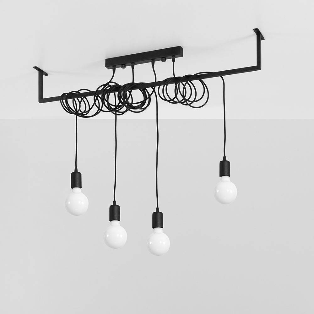 Hängelampe Höhenverstellbar schwarz Hängelampe Balken Lampen Esszimmer Pendelleuchte schwarz, 4 Flammig aus Stahl, 4x E27, LxH 100 x 120 cm, Wohnzi