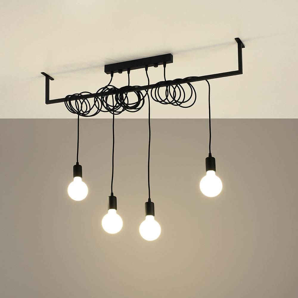 Hängelampe Höhenverstellbar schwarz Hängelampe Balken Lampen Esszimmer Pendelleuchte schwarz, 4 Flammig aus Stahl, 4x E27, LxH 100 x 120 cm, Wohnzi