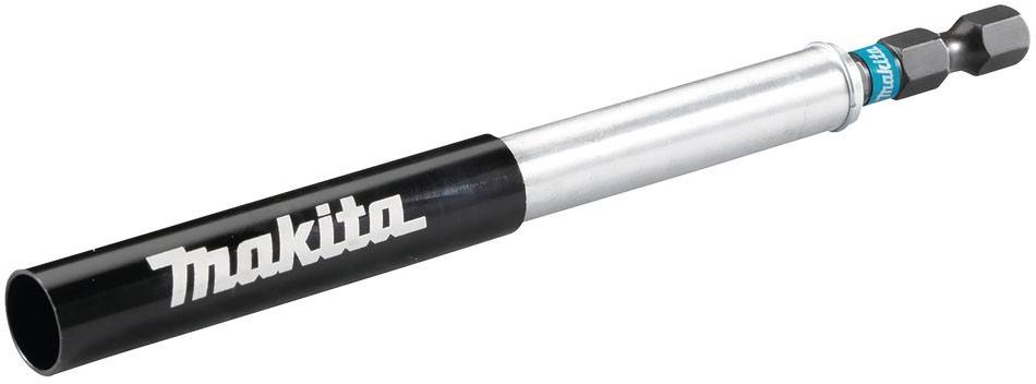 Ein schwarzer und silberner zylindrischer Metallschlauch mit dem Wort 'Makita', das in Weiß auf dem schwarzen Abschnitt gedruckt ist.