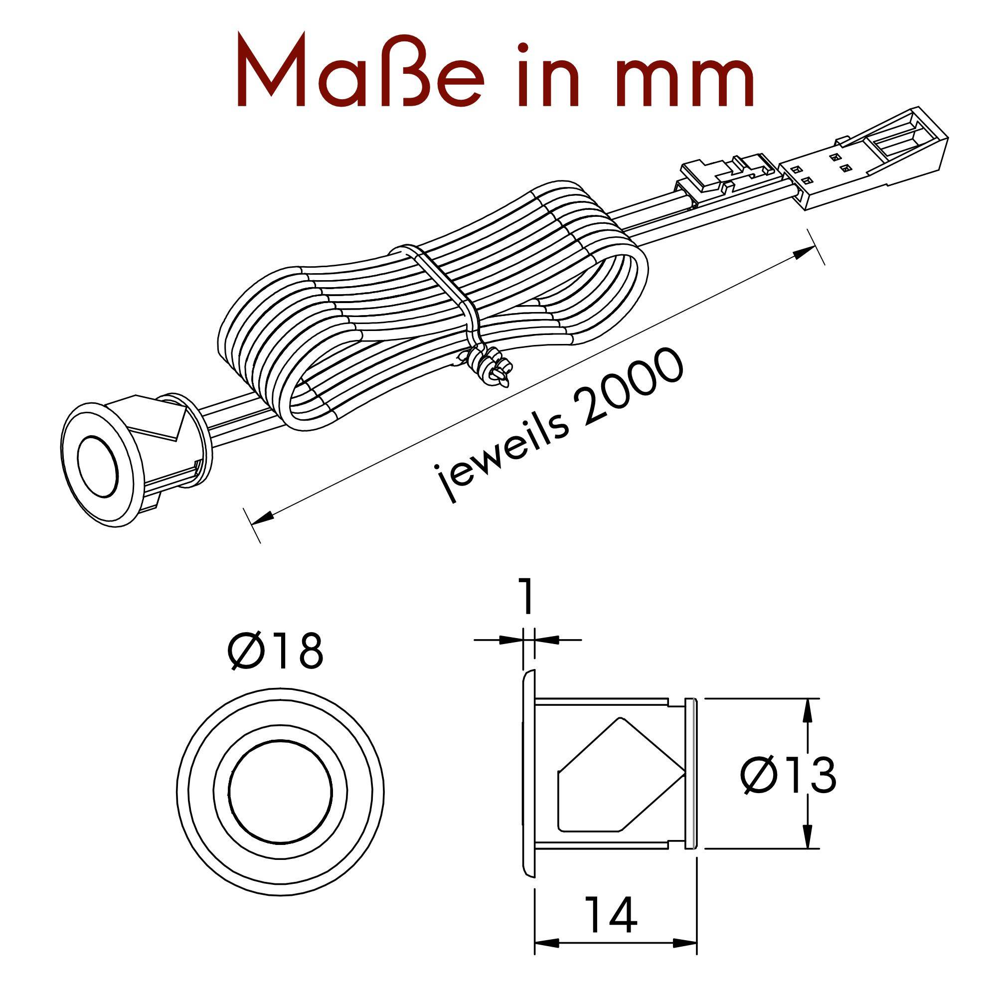 kalb | Minischalter - rund, schwarz, Ein/Aus, Dimmen, 200cm Ein- & Ausgangskabel LED-MINI weiß, 12VDC, max. 3A