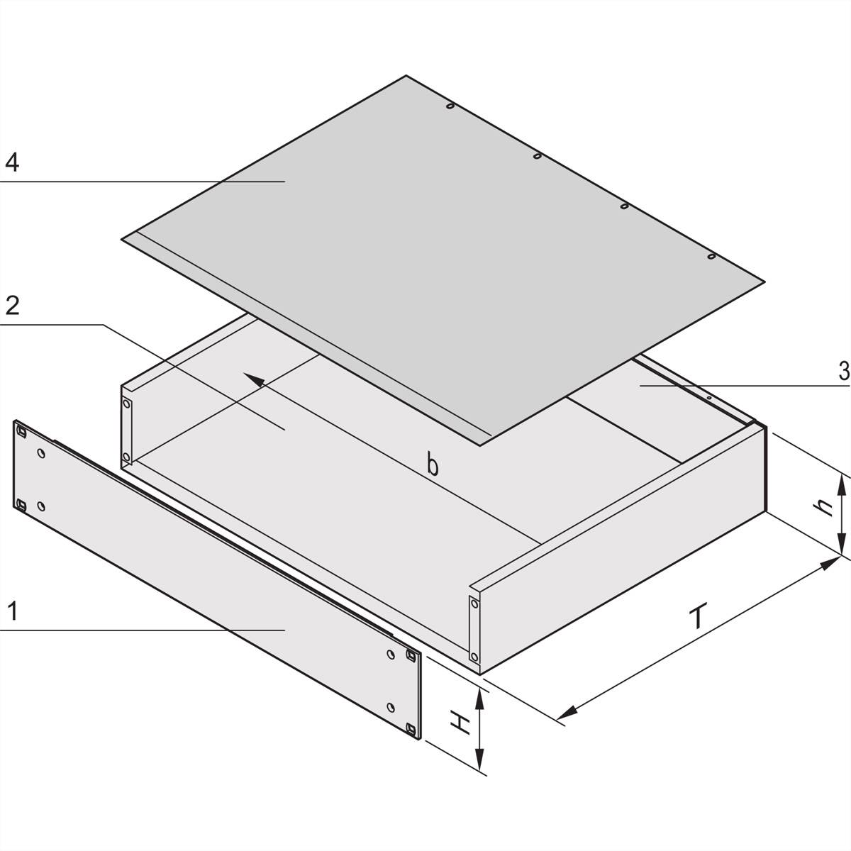 SCHROFF 19"-Kompletteinschub aus Stahlblech, Deck- und Bodenblech geschlossen - MULTIPAC 2HE 280T ALZN