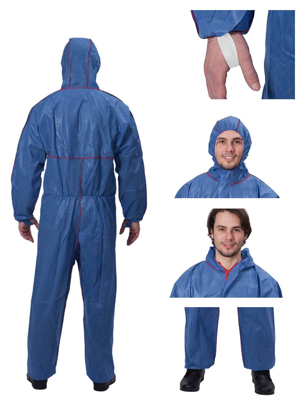 MULTI TEC blau Gr. M 3S, Chemikalienschutzkleidung, Overal blau mit Kapuze, aus SMMS, Kat.III