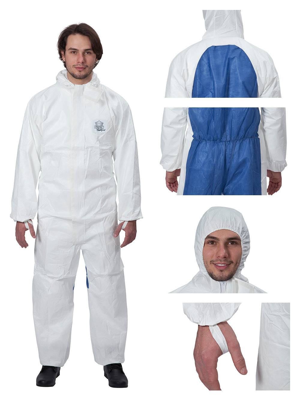 PROTEC COMFORT blau/weiß Gr. XXXL 3S, Chemikalienschutzkleidung, Overal weiss mit Kapuze