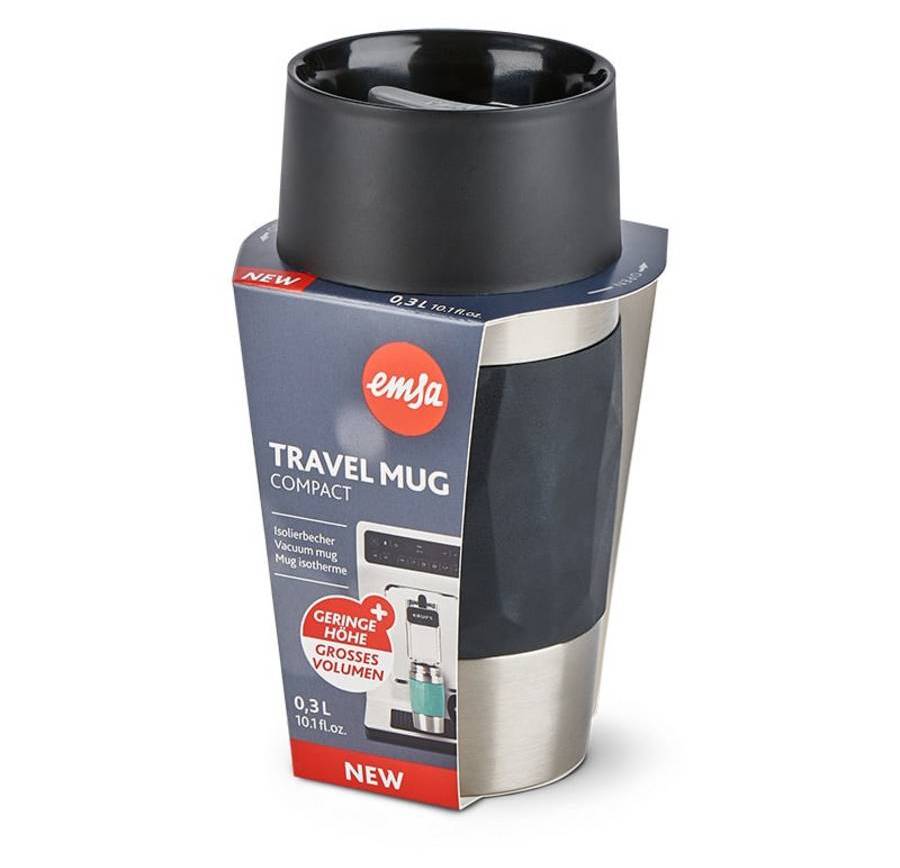 EMSA N21601 Travel Mug Compact N21601 - Schwarz - Silikon - Edelstahl - Edelstahl - Polypropylen (PP) - China - 0,3 ml